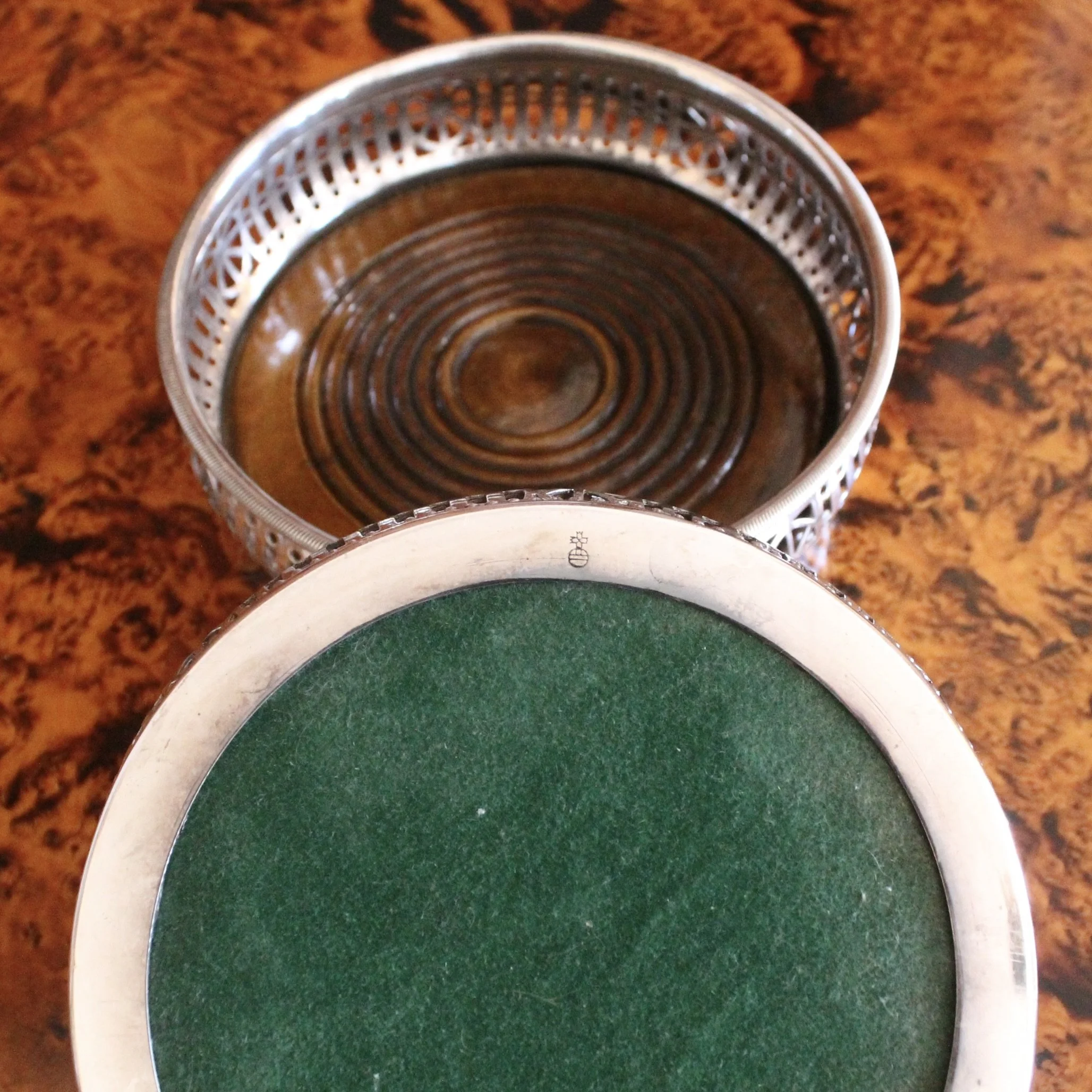 antique English wine bottle coasters