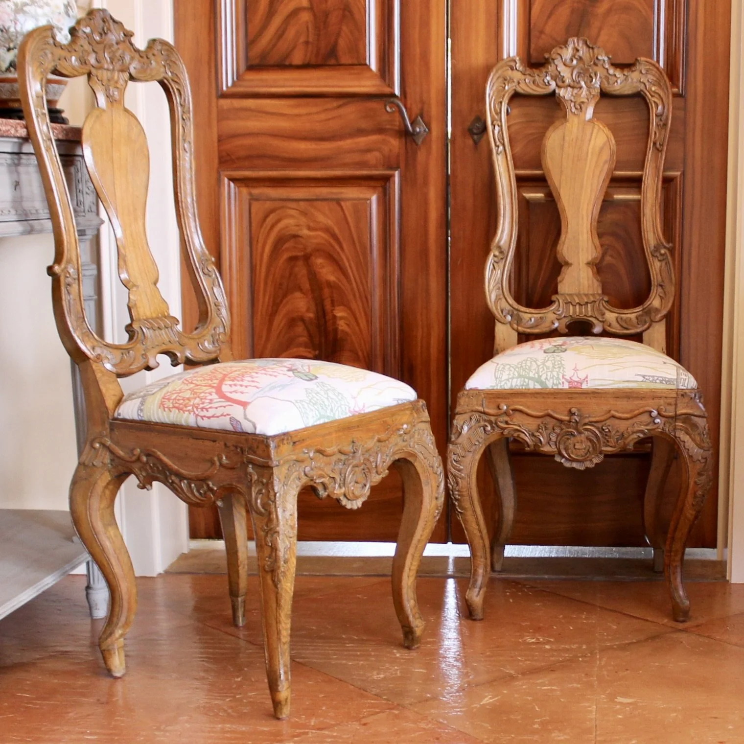 Pair Dutch Rococo Carved Chairs
