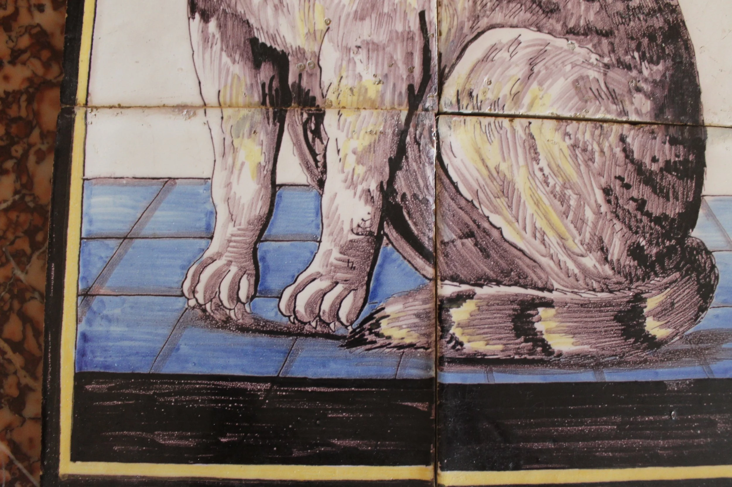 Antique Delftware Tabby Cat Six Tile Panel