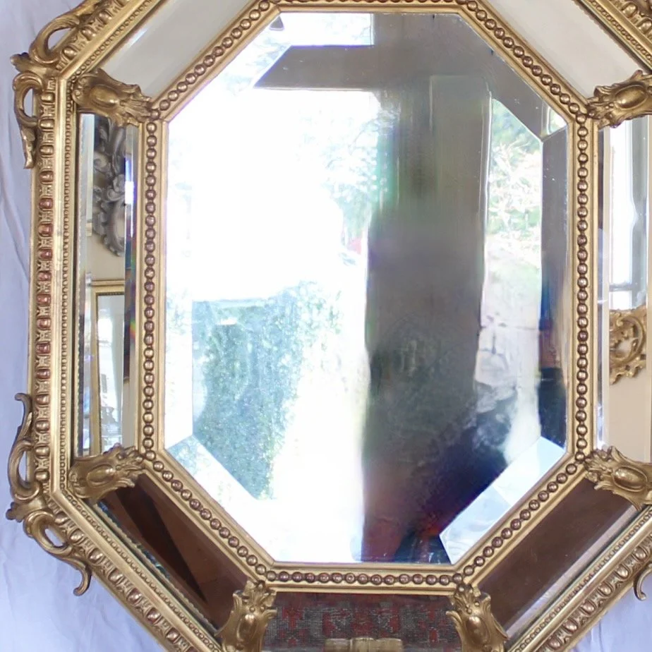 French Gilt Wood Belle Époque Octagonal Cushion Mirror