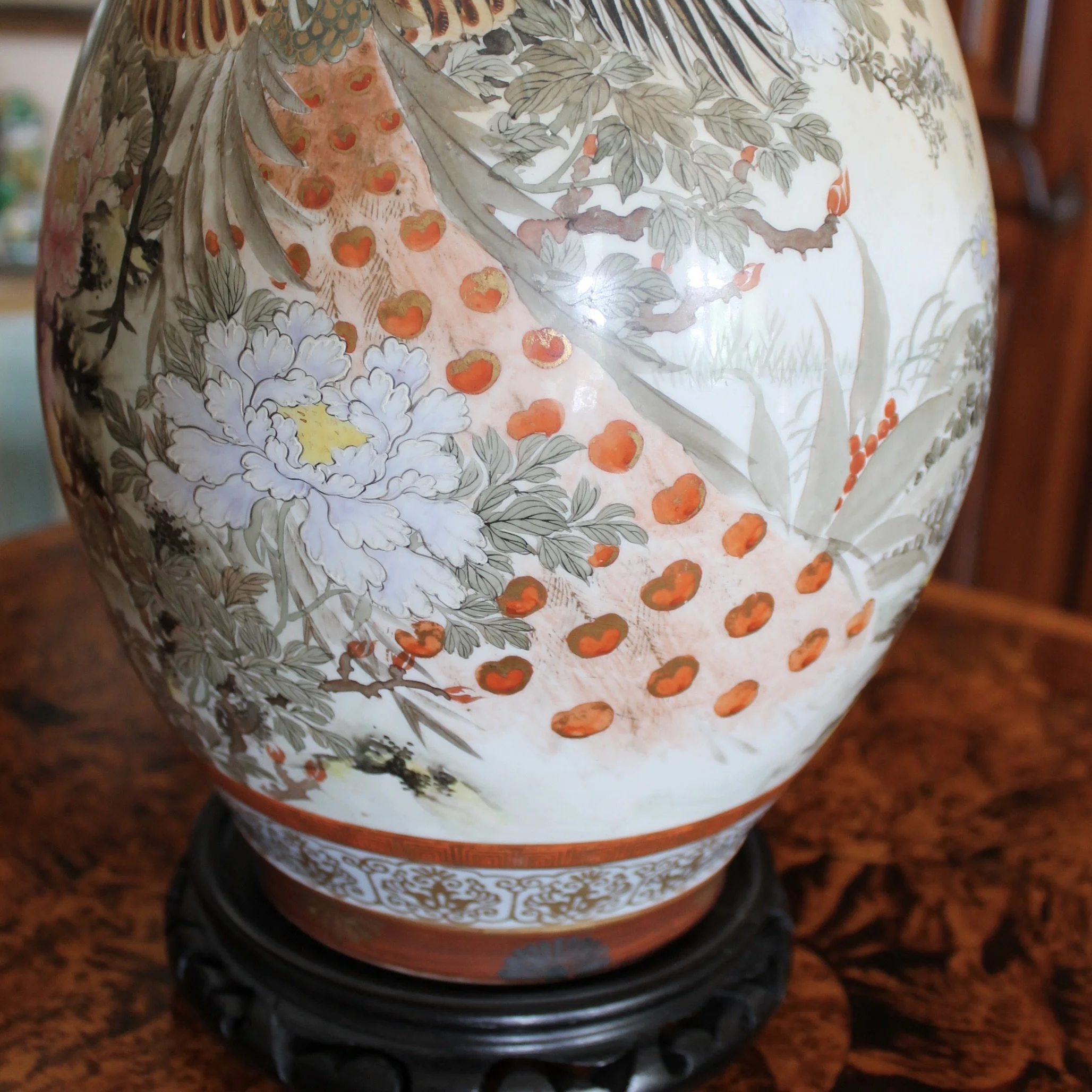 Antique Japanese Kutani Orange and Gilt Lamp