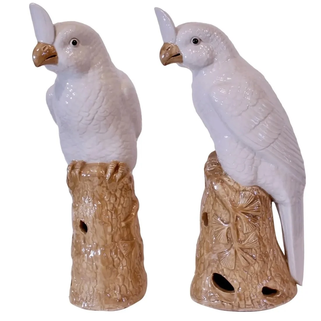 Chinese Export Porcelain Cockatoos - a Pair