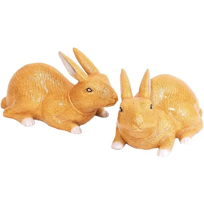 Pair of Yellow Chinese Export Porcelain Rabbits