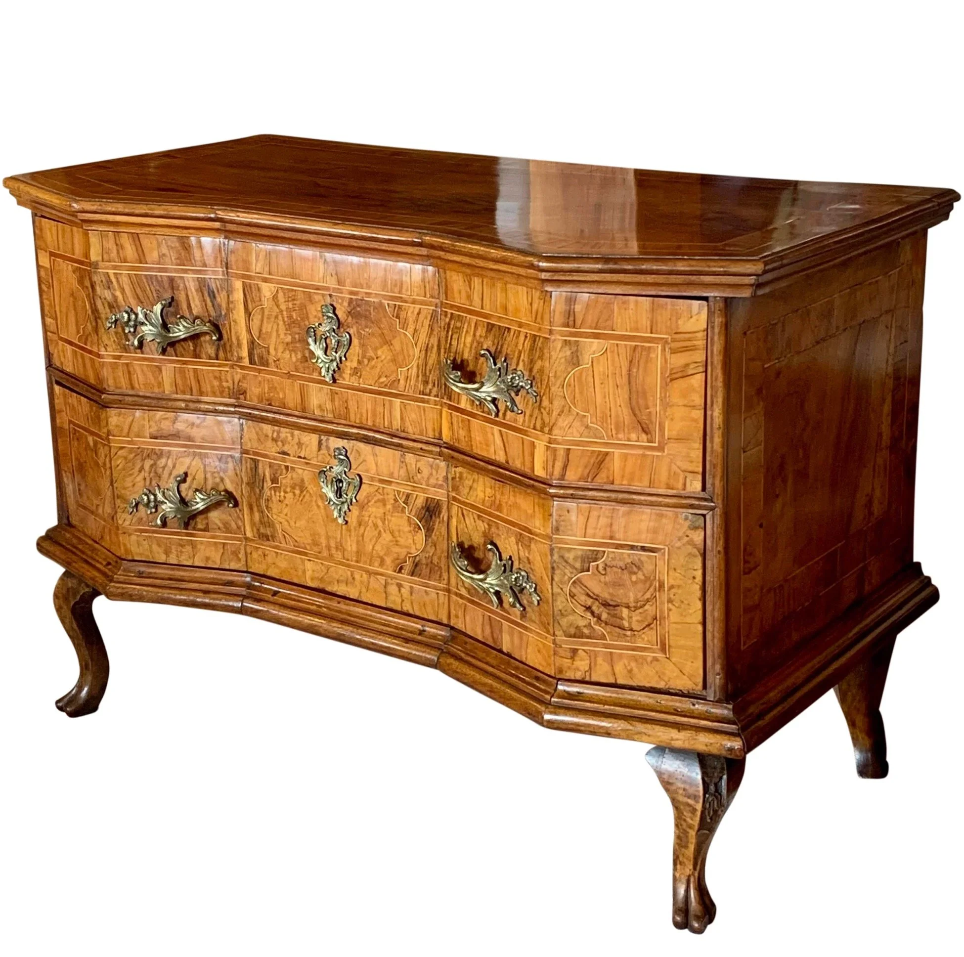 North Italian Baroque Marquetry Walnut Commode Sauteuse, 18th Century