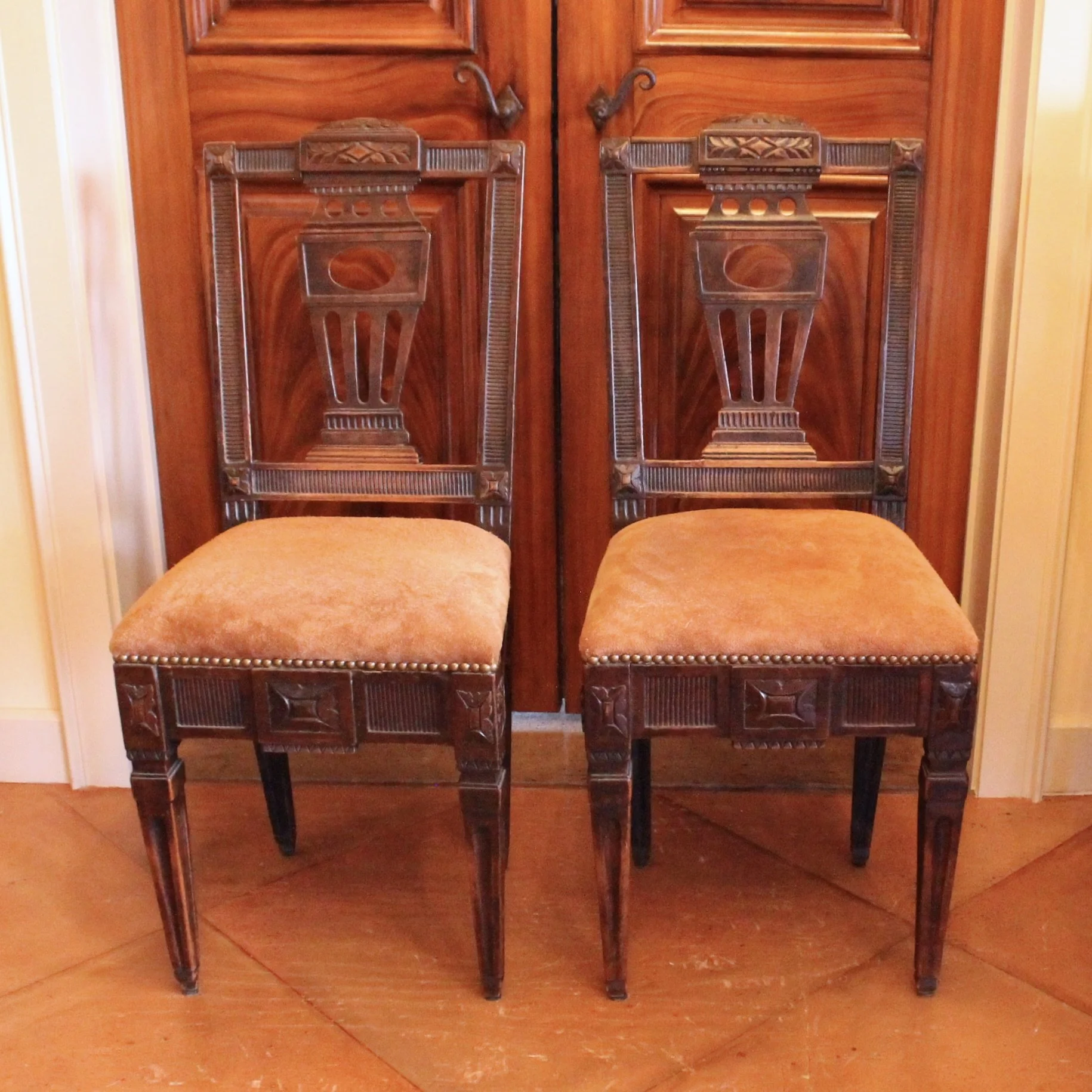 Pair of Swedish Neoclassical Gustavian Hall Chairs