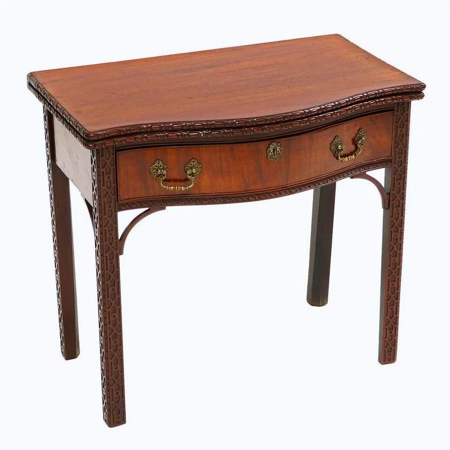 George III Serpentine Front Table with Chinese Chippendale Fret Legs, 18th Century