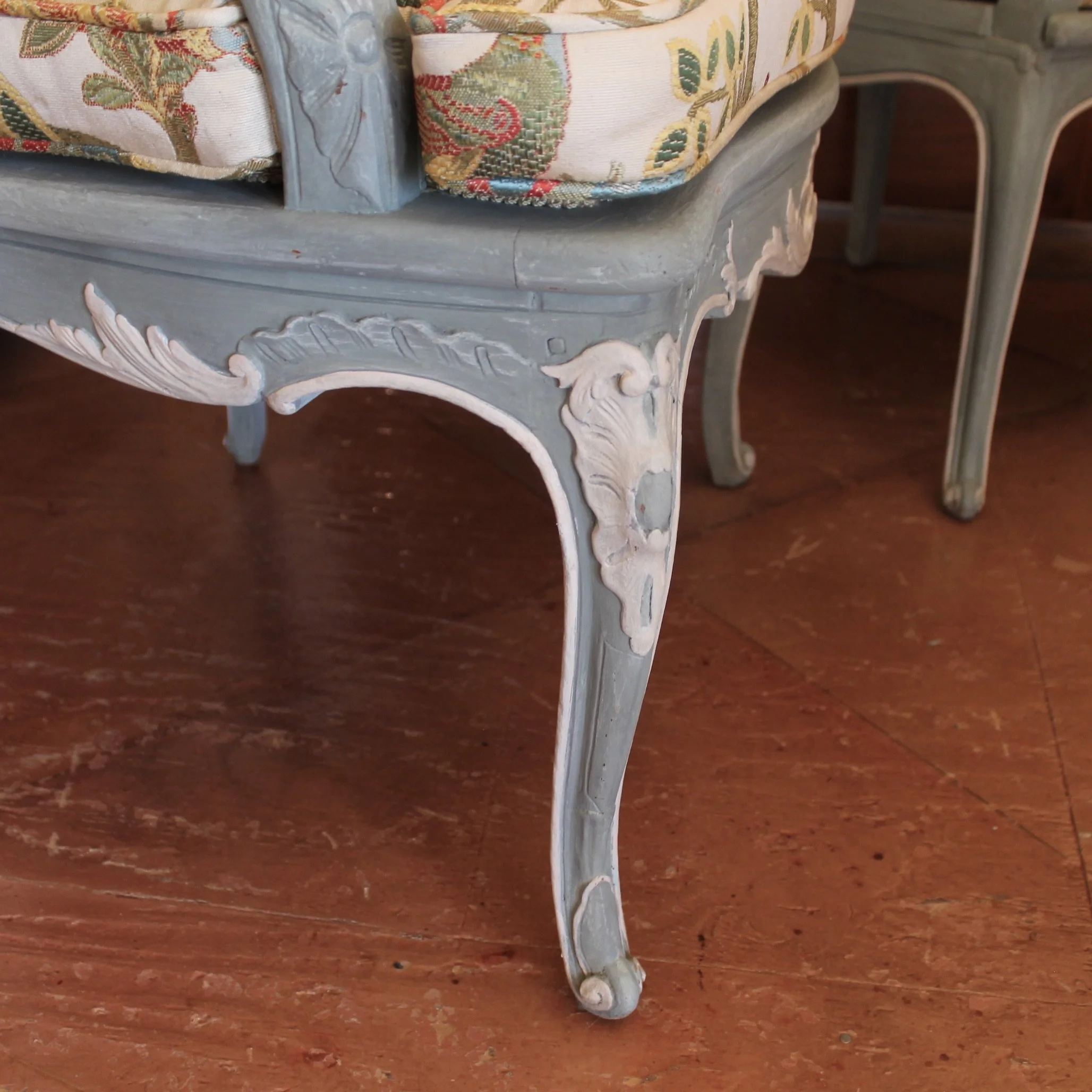 Pair of French Provincial Armchairs in Blue Painted Finish