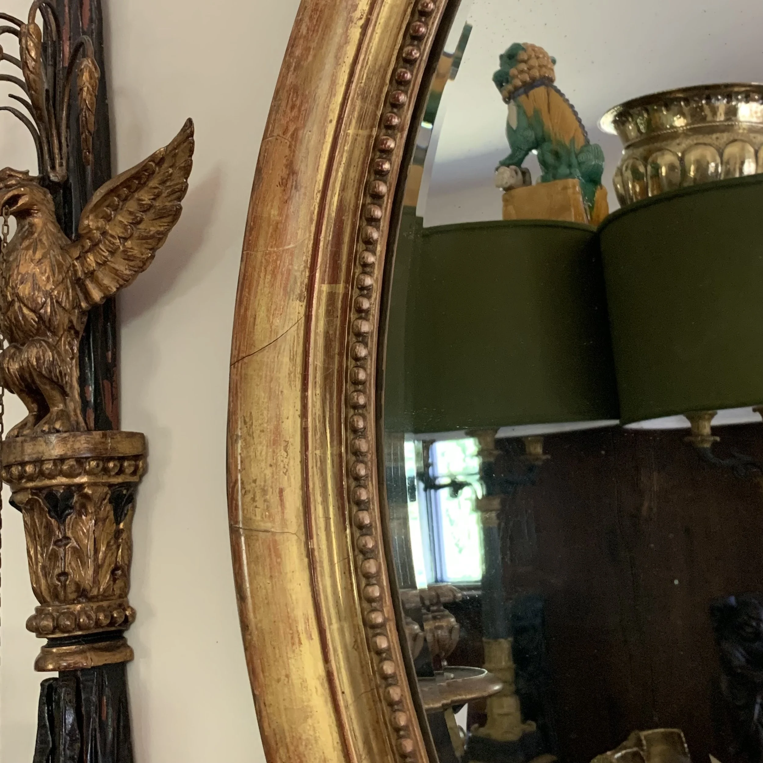 Large Oval French Giltwood Antique Mirror