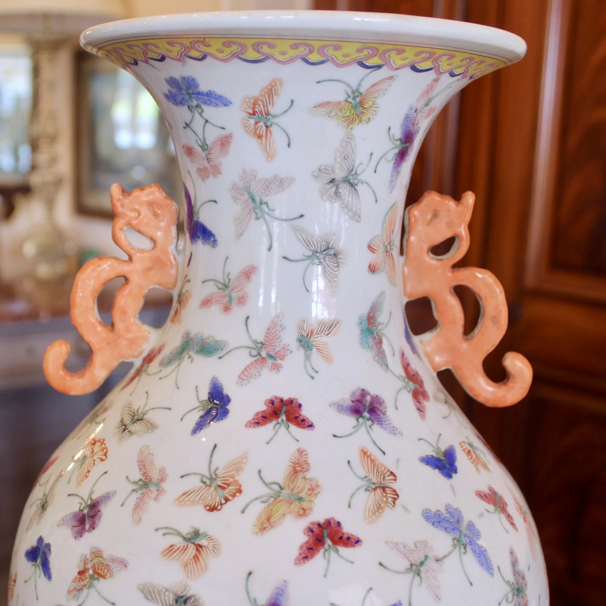 Pair of Large Chinese Thousand Butterfly Pattern Vases