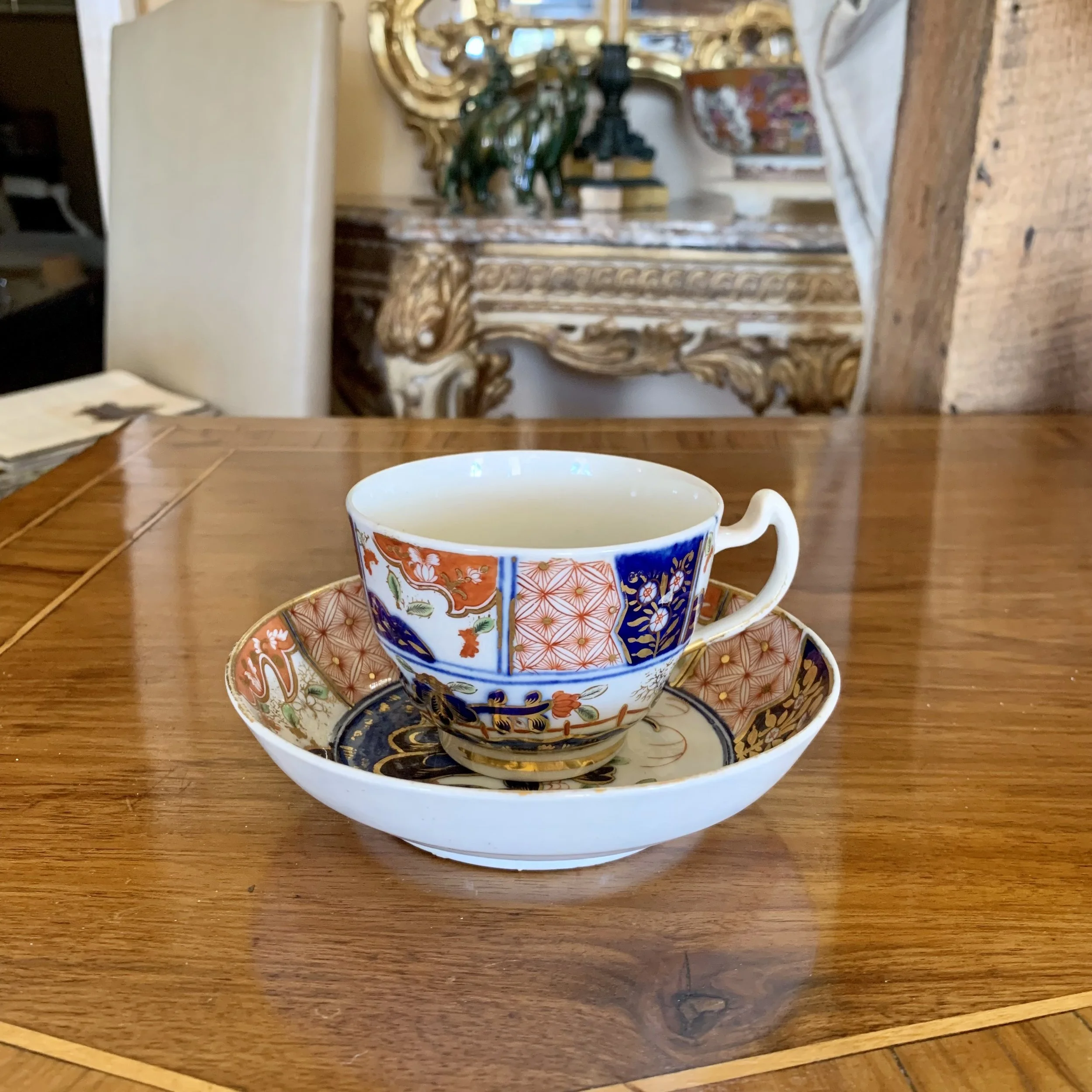 “Rock and Tree” Money Pattern Pattern English Imari Porcelain Tea Cup and Saucer