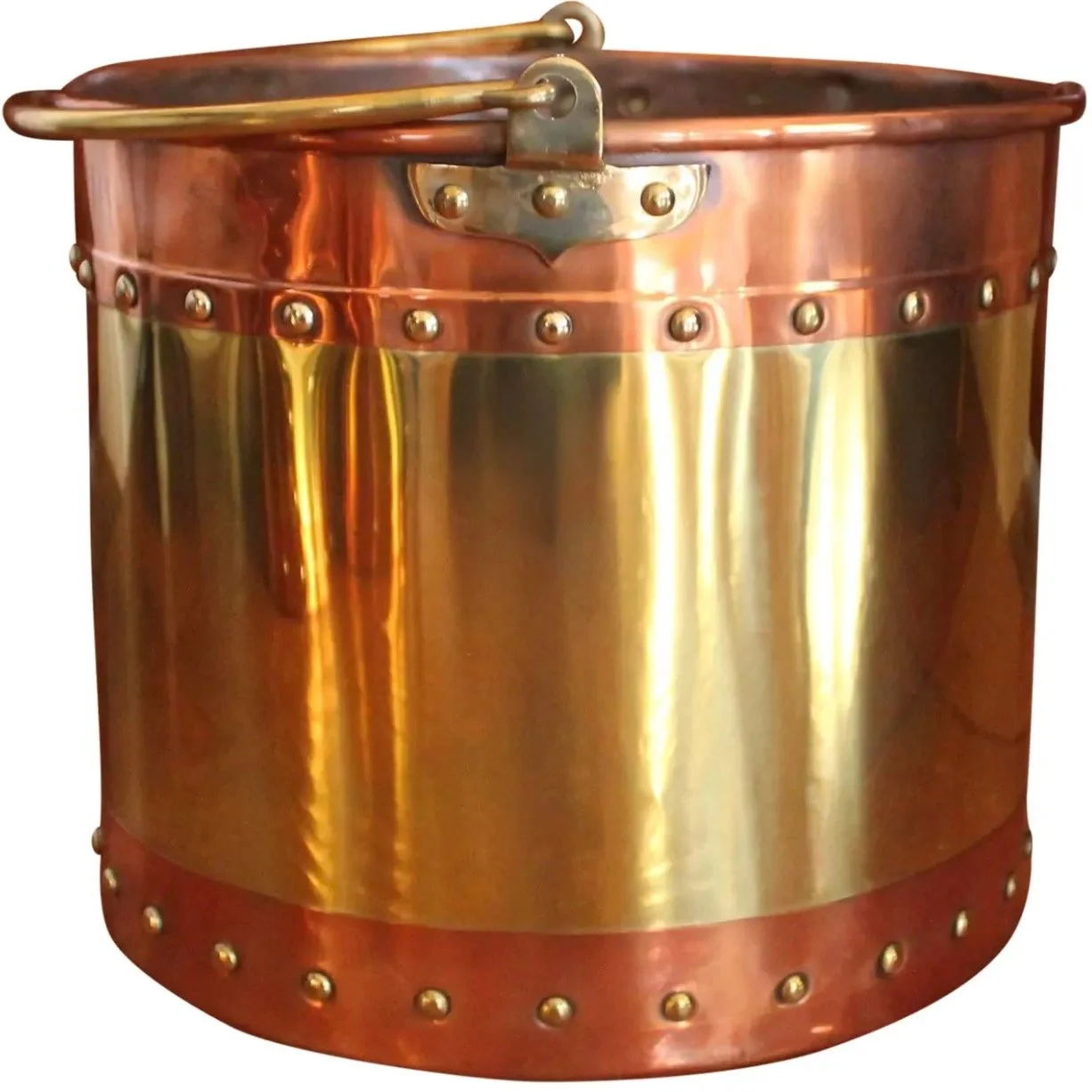 Large Copper and Brass Studded Kindling Bucket