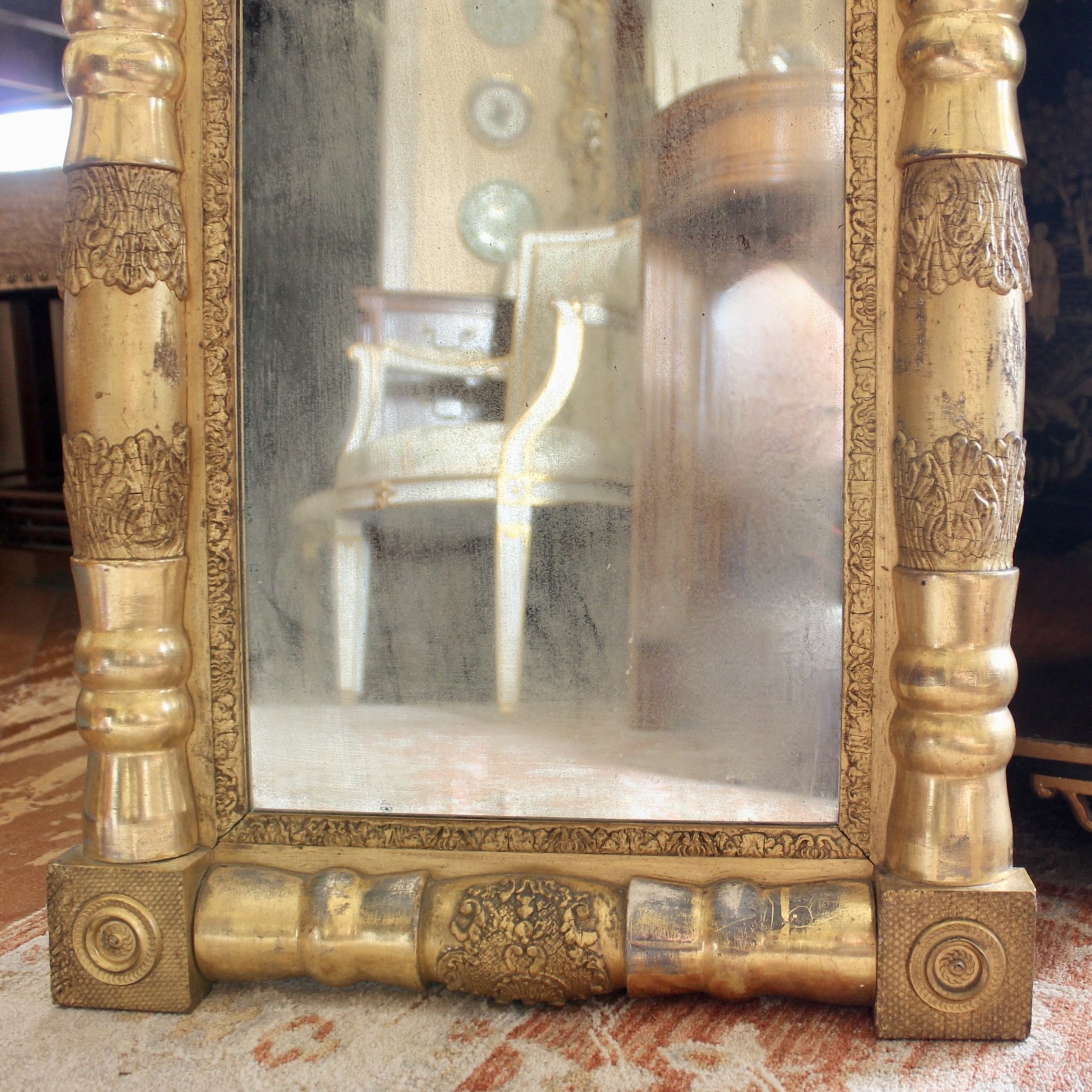 American Sheraton Gilt Mirror with Reverse Painted Glass