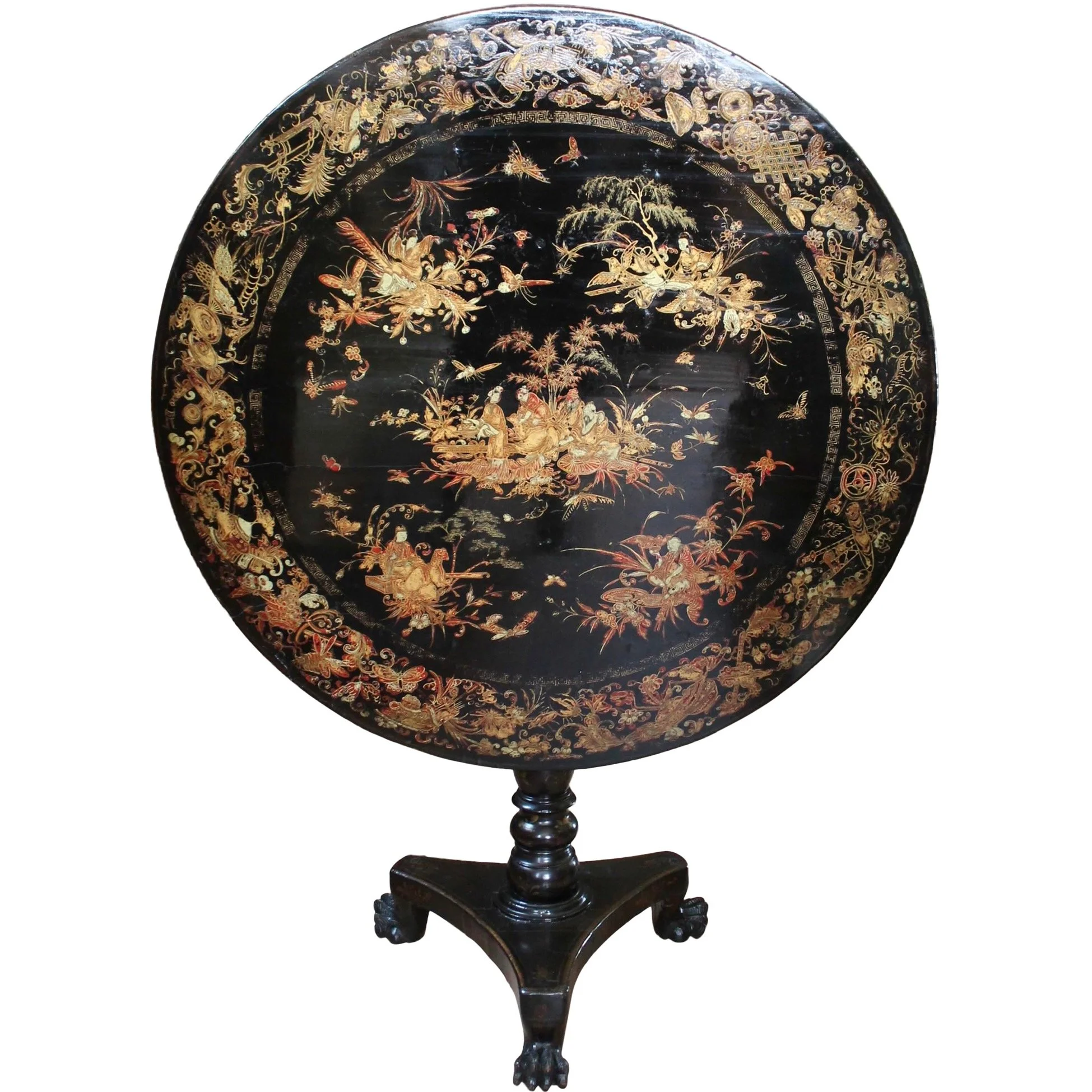 Chinese-Export-Black-Lacquer-And-Gilt-Decorated-Tilt-Top-Center-Table