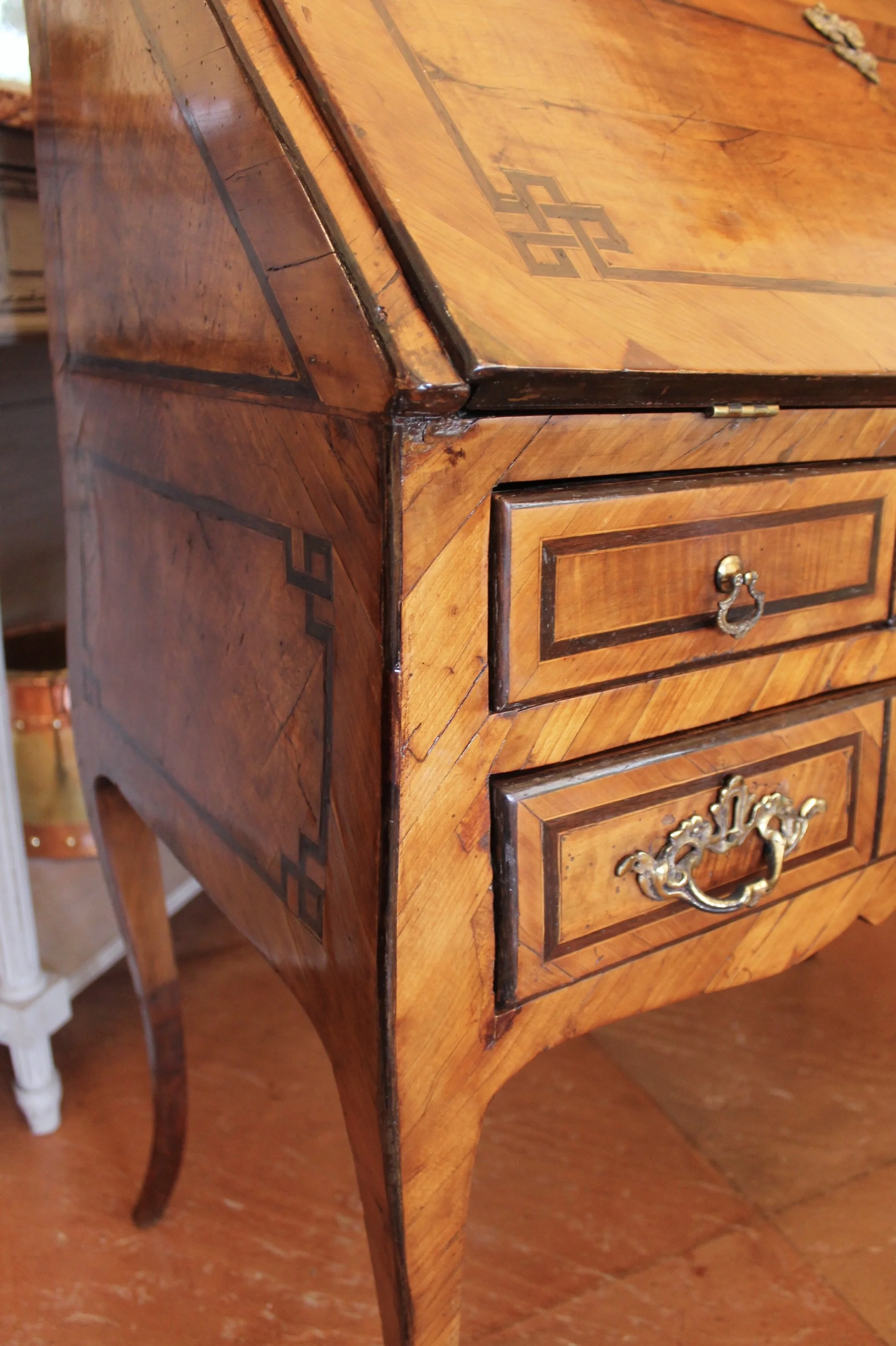French Provincial Marquetry Slant Front Desk