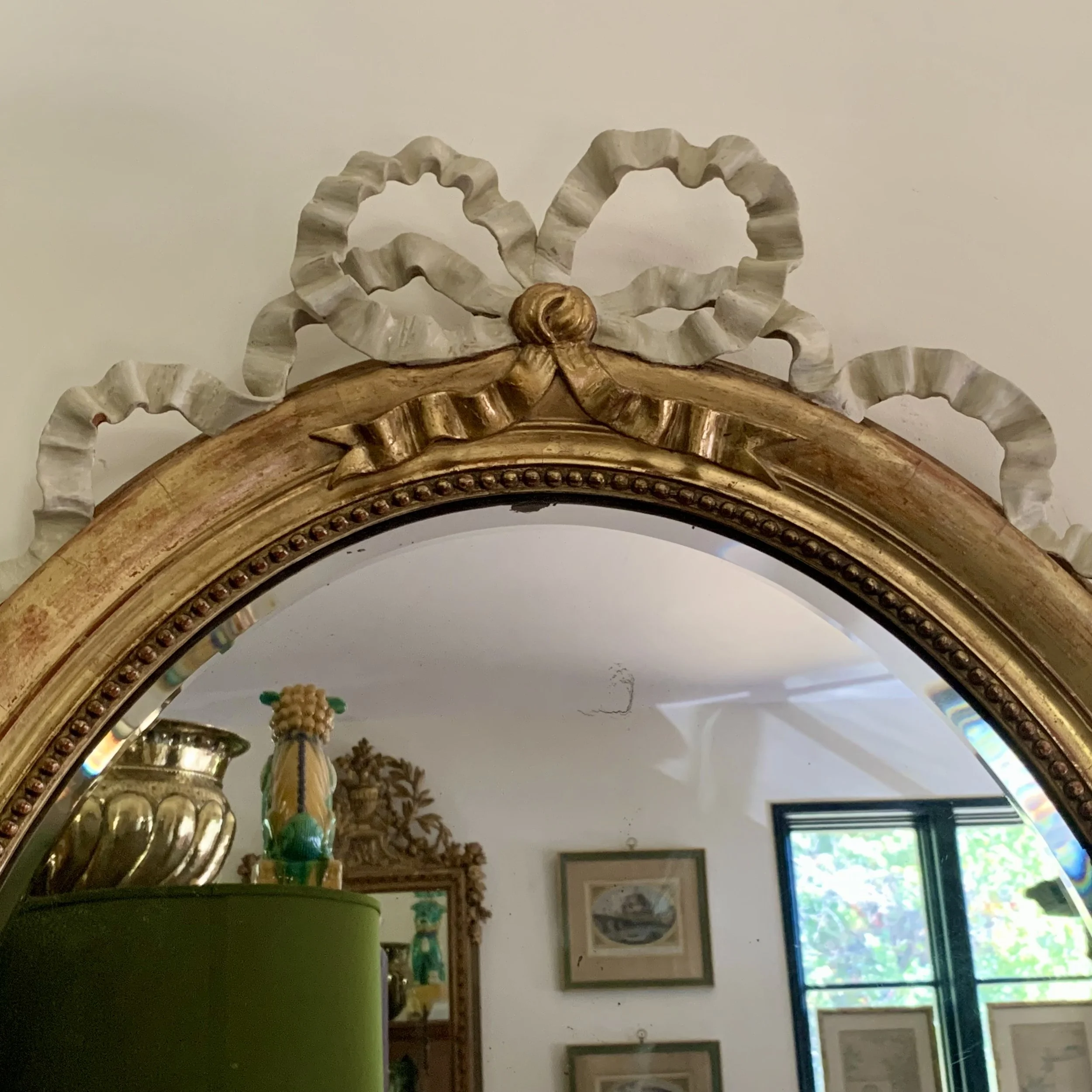 Large Oval French Giltwood Antique Mirror