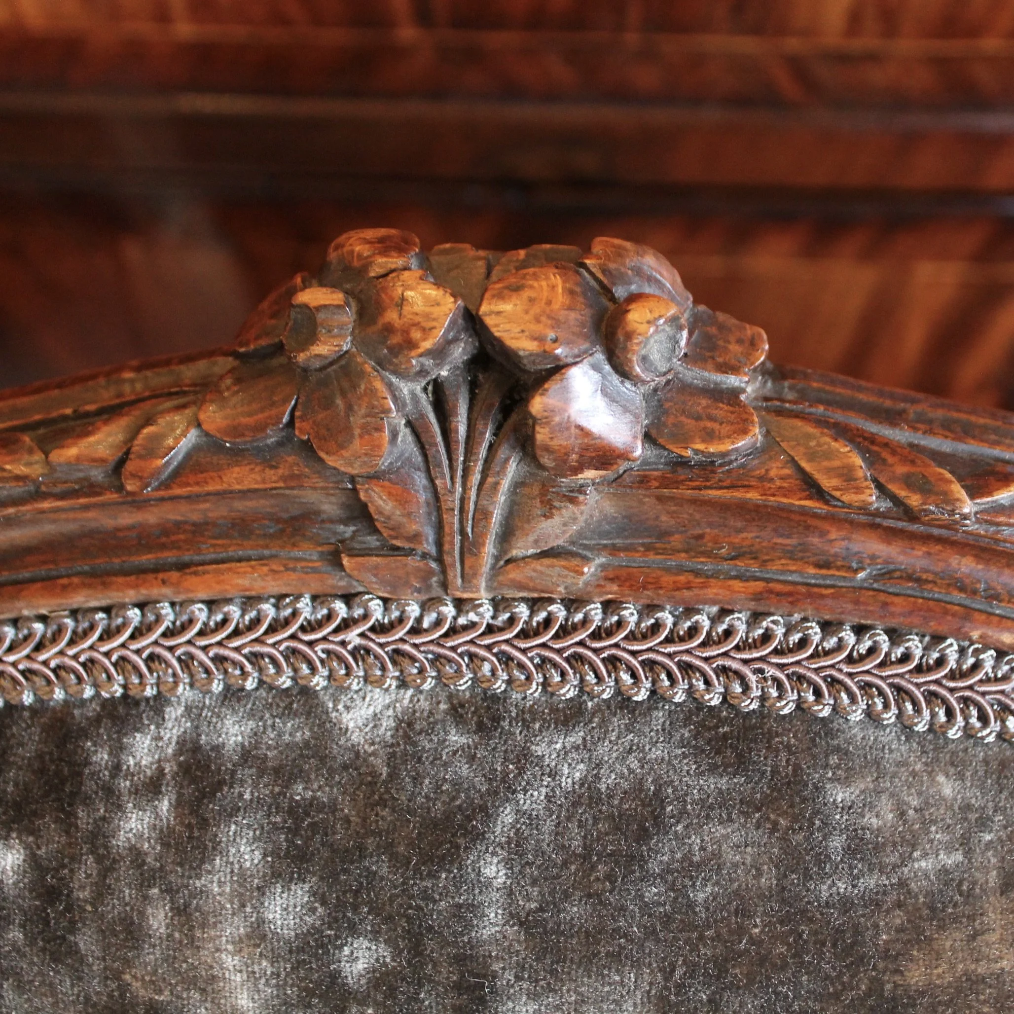 Louis XV Period Slipper Chair, Grey Velvet