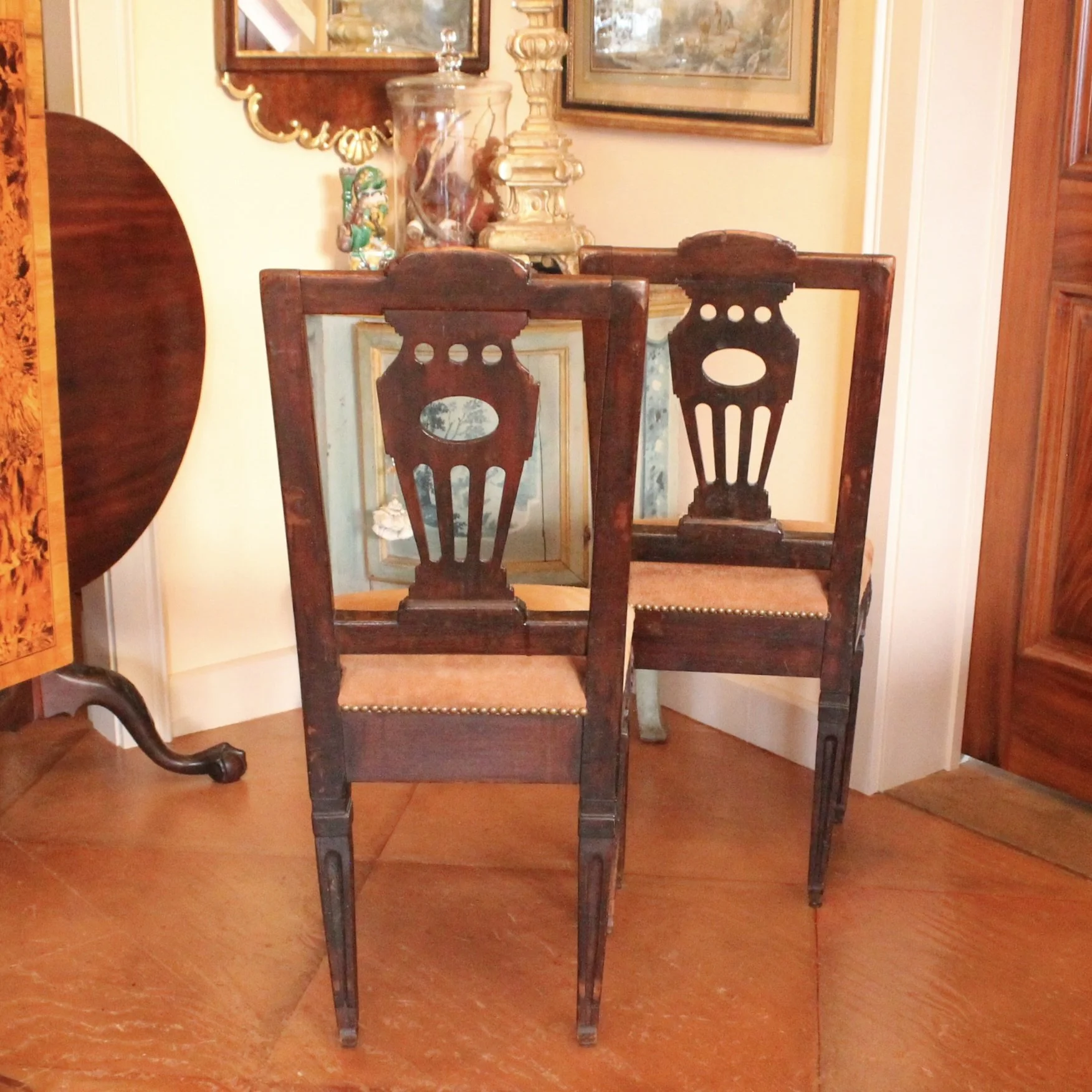 Pair of Swedish Neoclassical Gustavian Hall Chairs