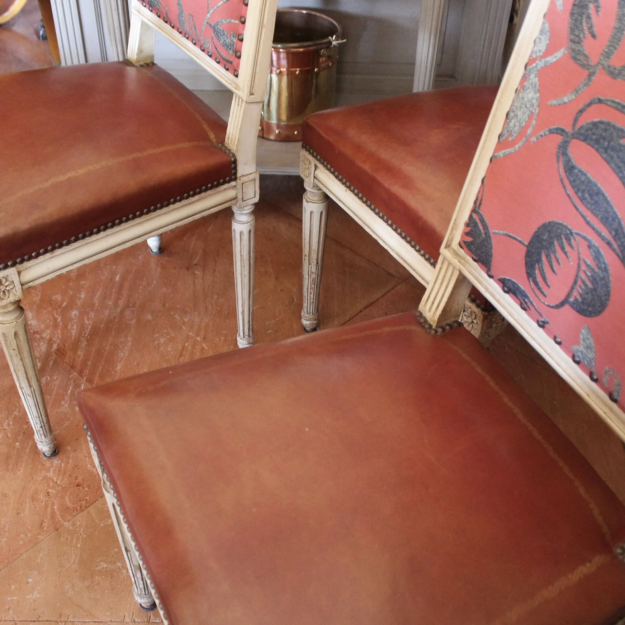 Set of Six French Painted Dining Chairs, Louis XVI Style