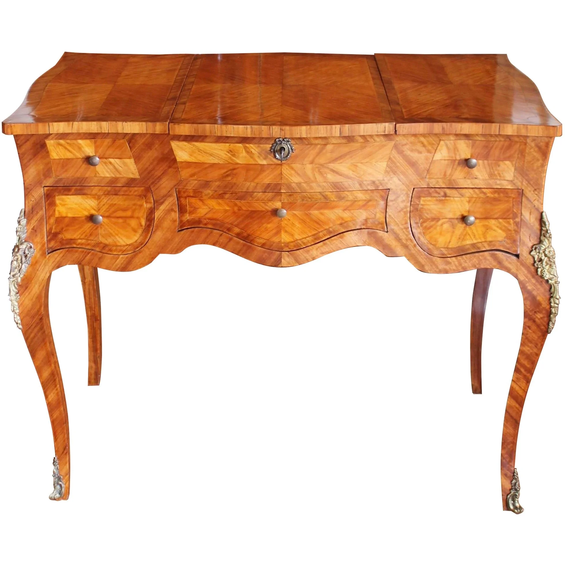 French Louis XV Style Marquetry Satinwood and Tulipwood Dressing Table