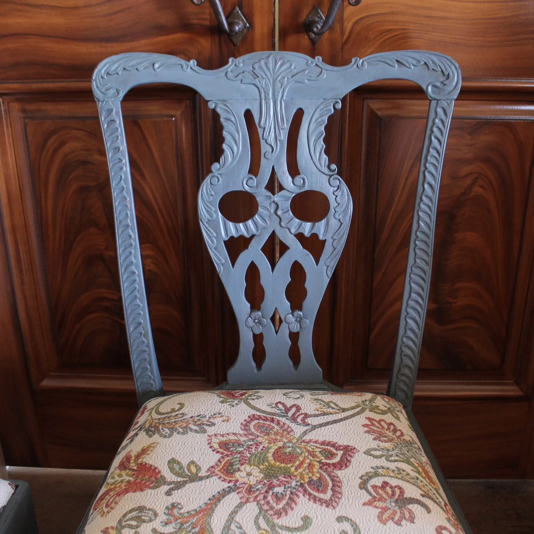 blue painted Georgian Rococo chairs