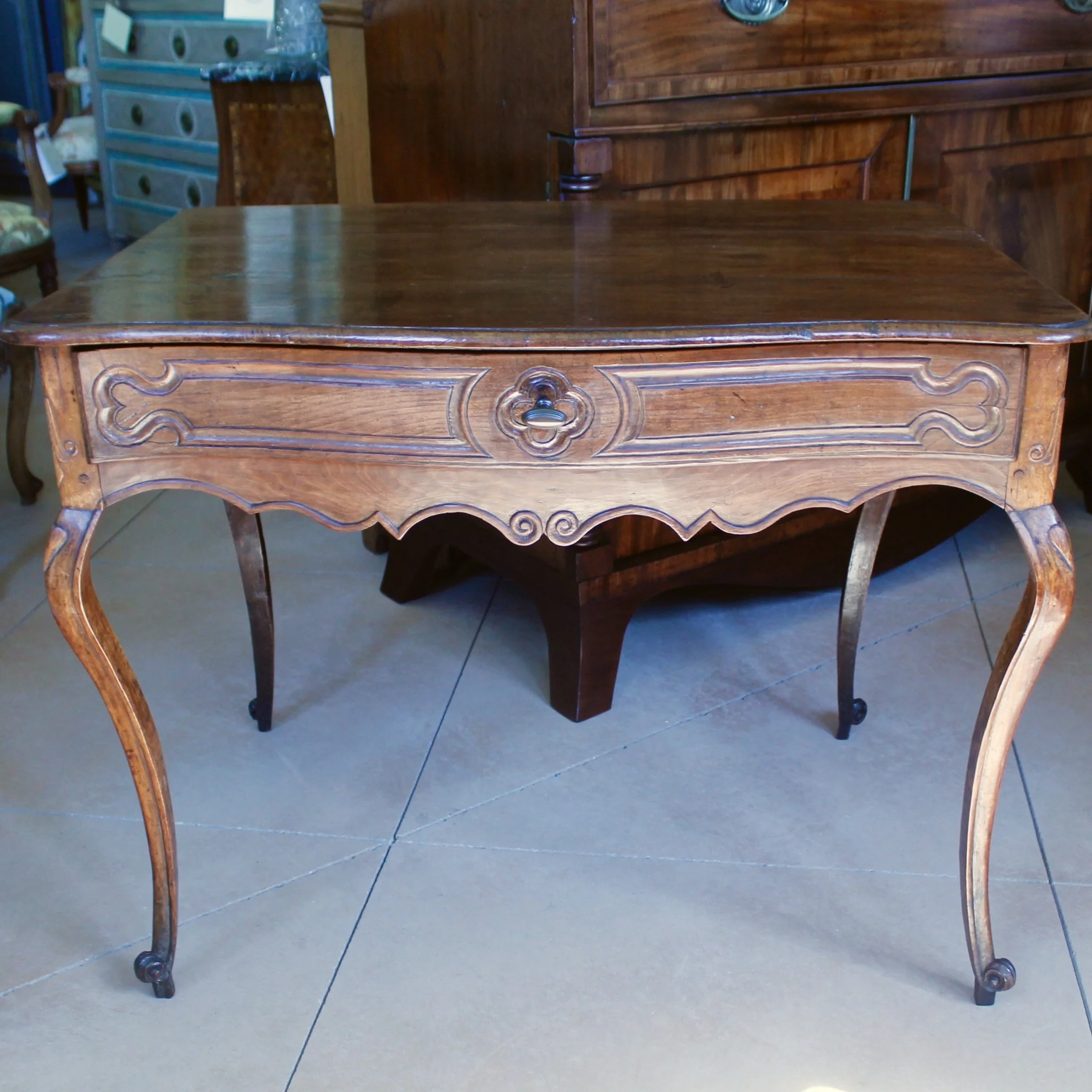 French Provincial Louis XV Period Carved Walnut Side  Table