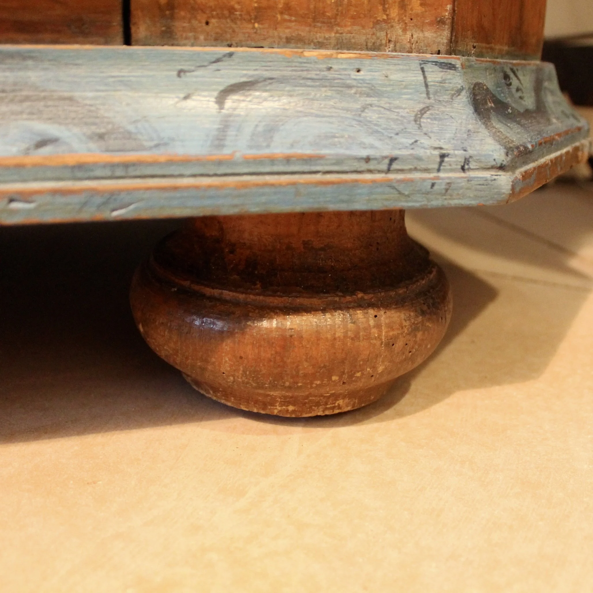 Swedish Antique Painted Armoire Cabinet in Turquoise and Ochre