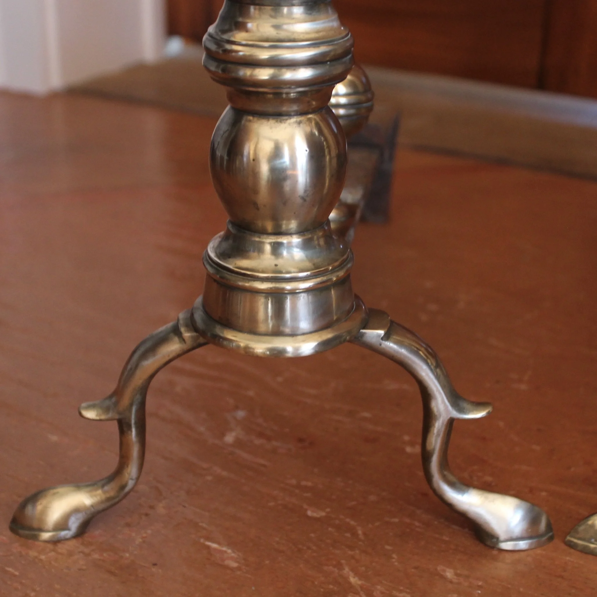 Pair of American Federal Brass Ball Topped Andirons
