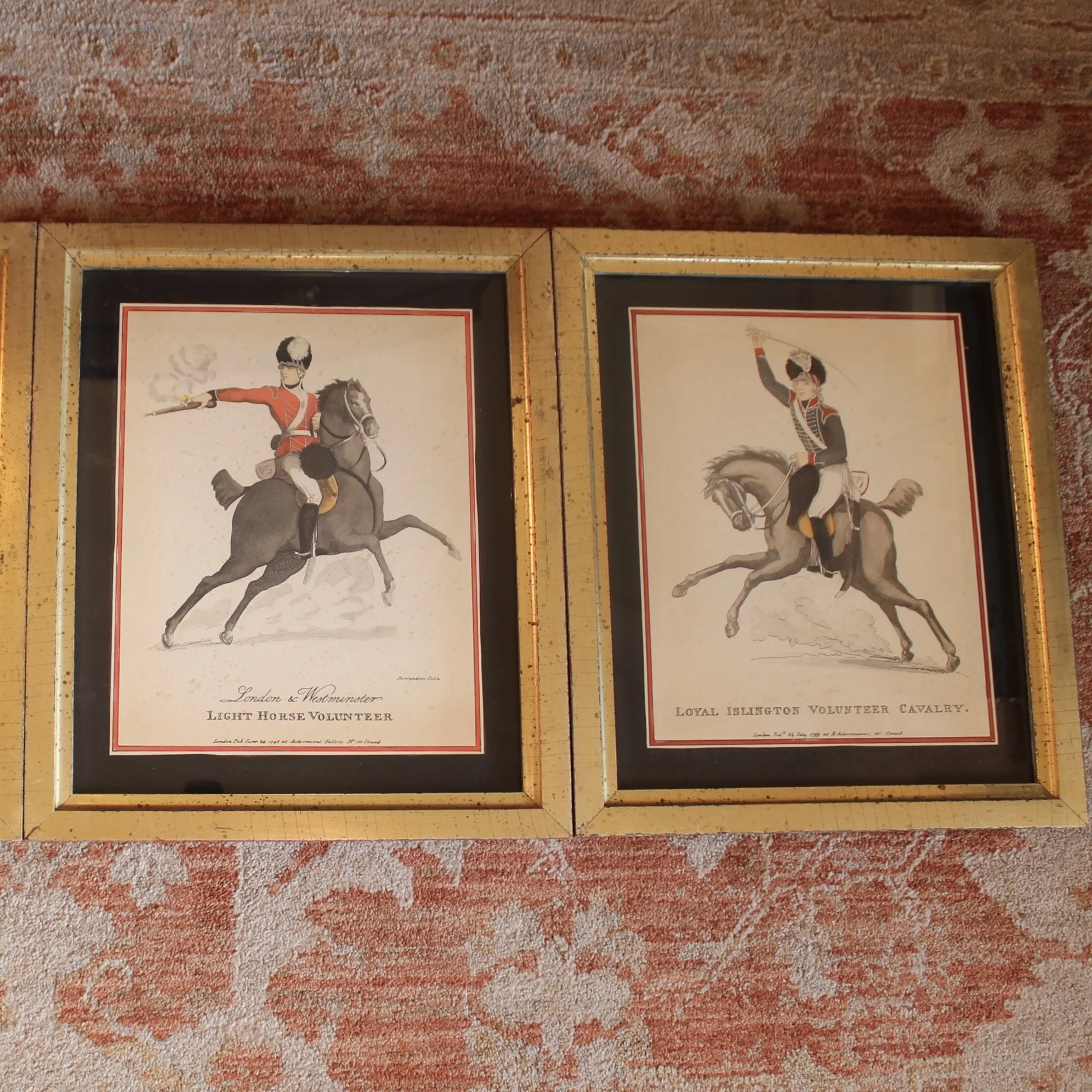 Set of Six Hand Colored Cavalry Prints by Thomas Rowlandson