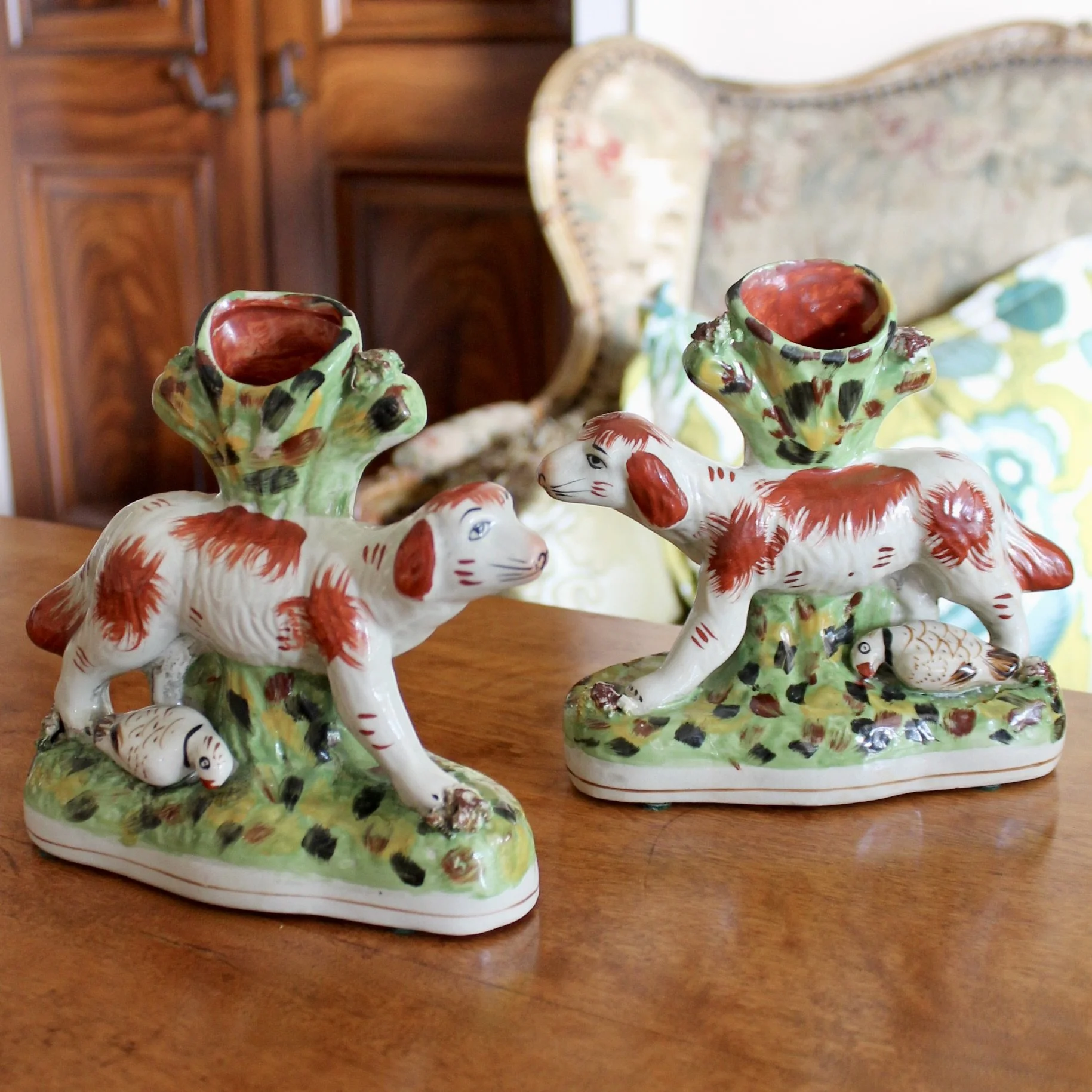 antique Staffordshire Bird Dogs