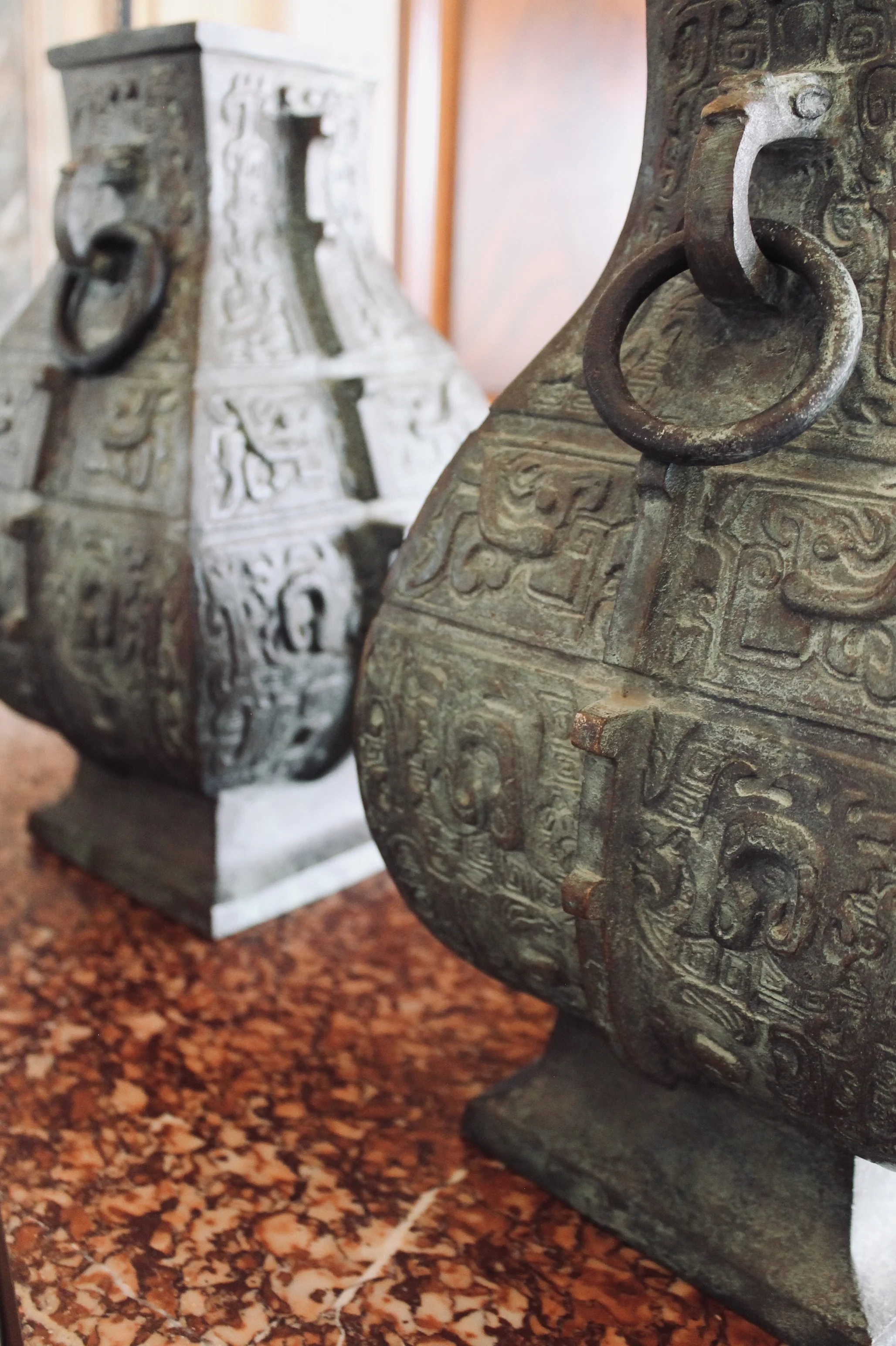 Pair of Chinese Bronze Archaic Style Urns