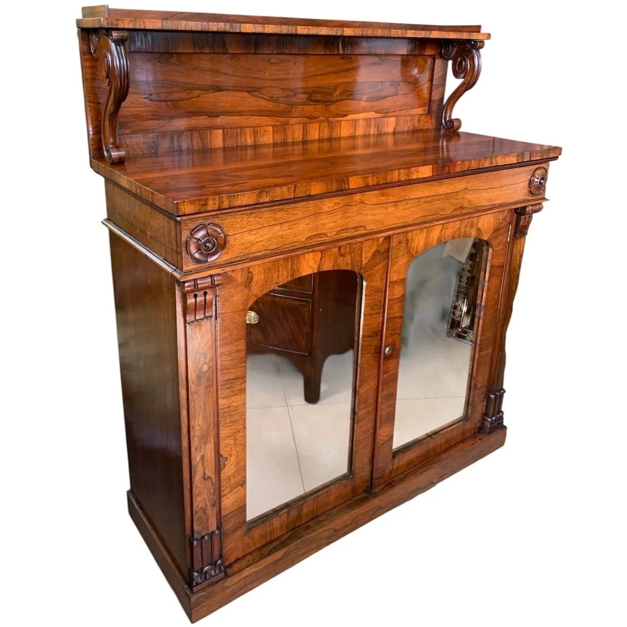 English Rosewood Chiffonier Cabinet with Mirrored Doors