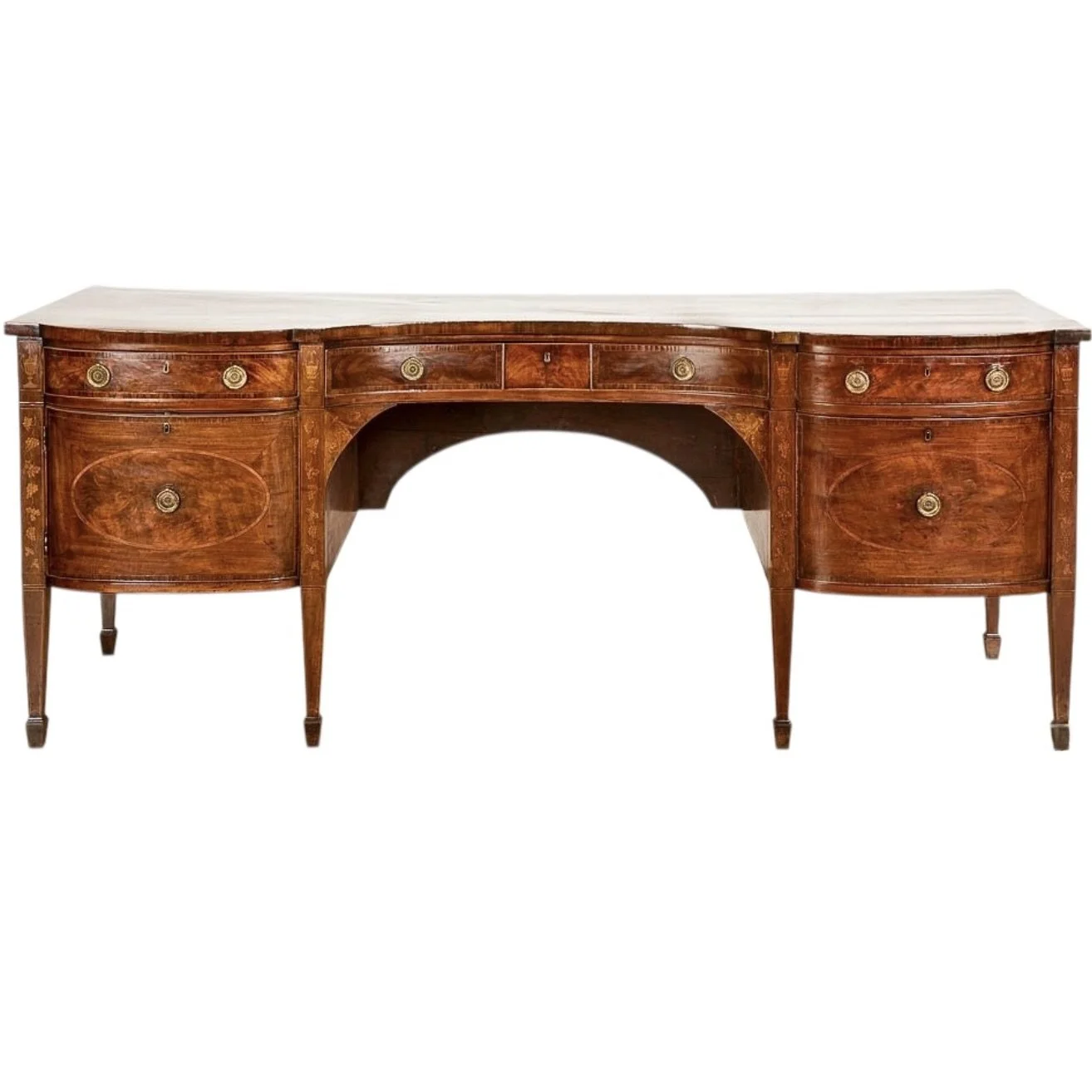 Large Georgian Inlaid Mahogany Serpentine Sideboard