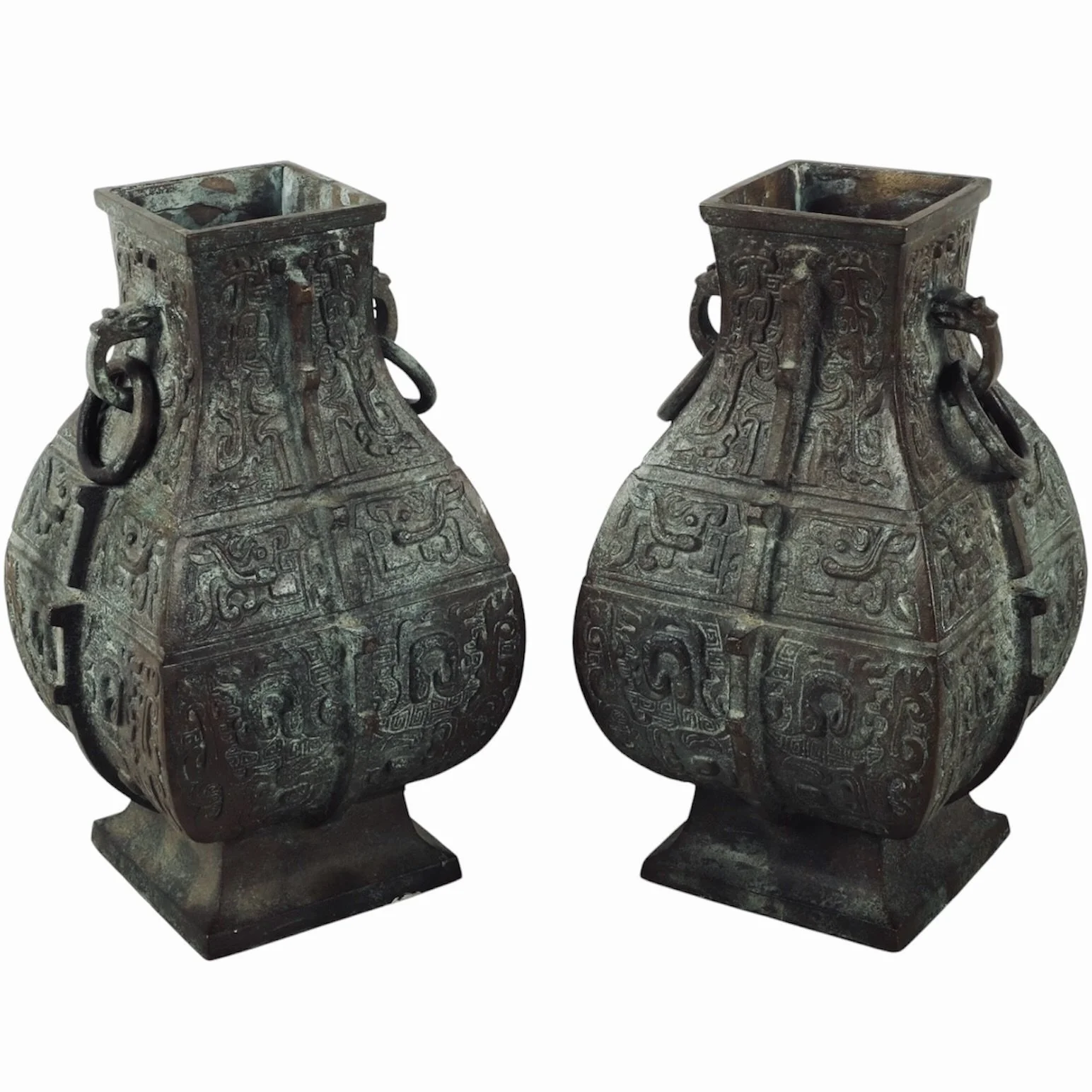 Pair of Chinese Bronze Archaic Style Urns