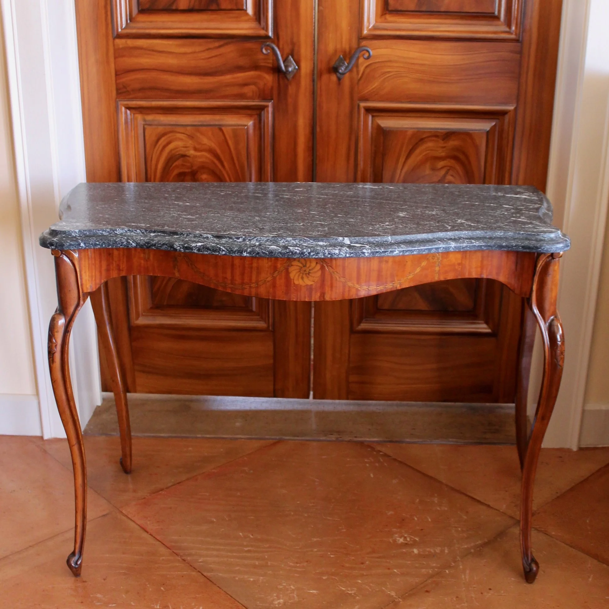 Pair-Edwardian-Satinwood-Marquetry-Console-Tables-With-Marble-Tops
