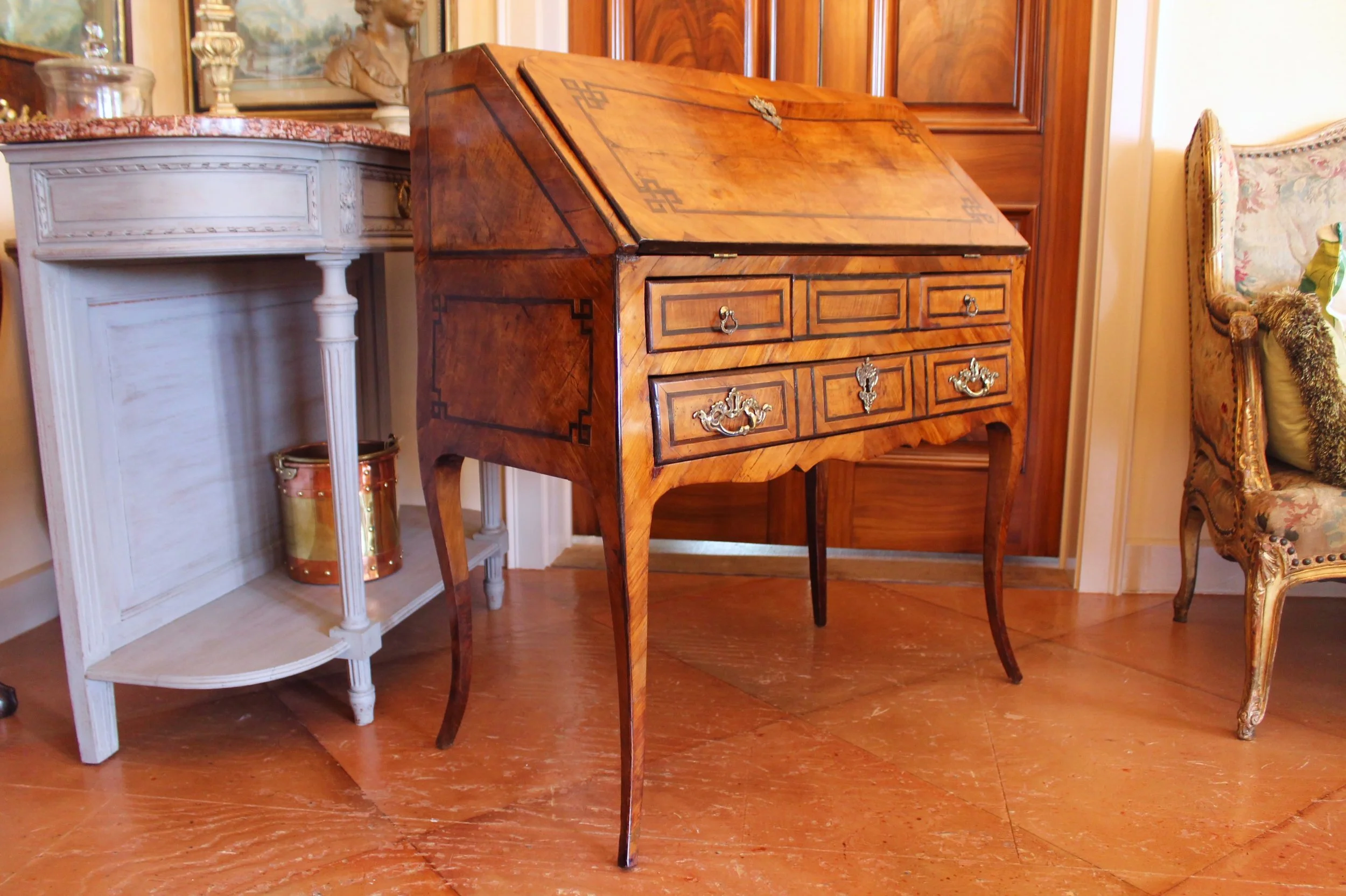 Antique-French-Provincial-Marquetry-Slant-Front-Desk (7)