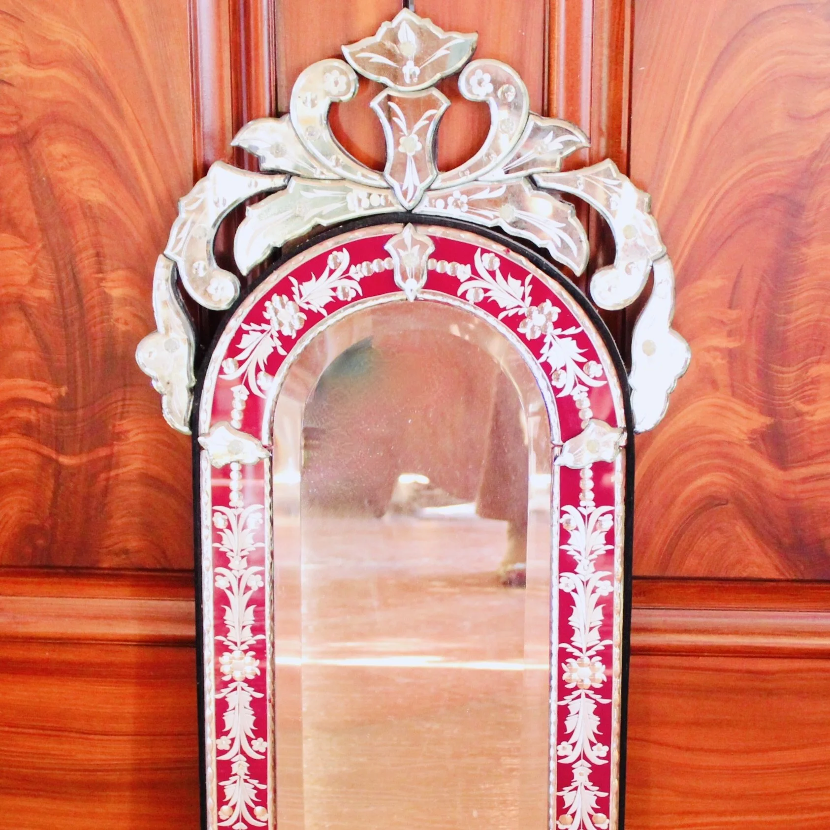 Small Cut Glass Venetian Red Glass Mirror