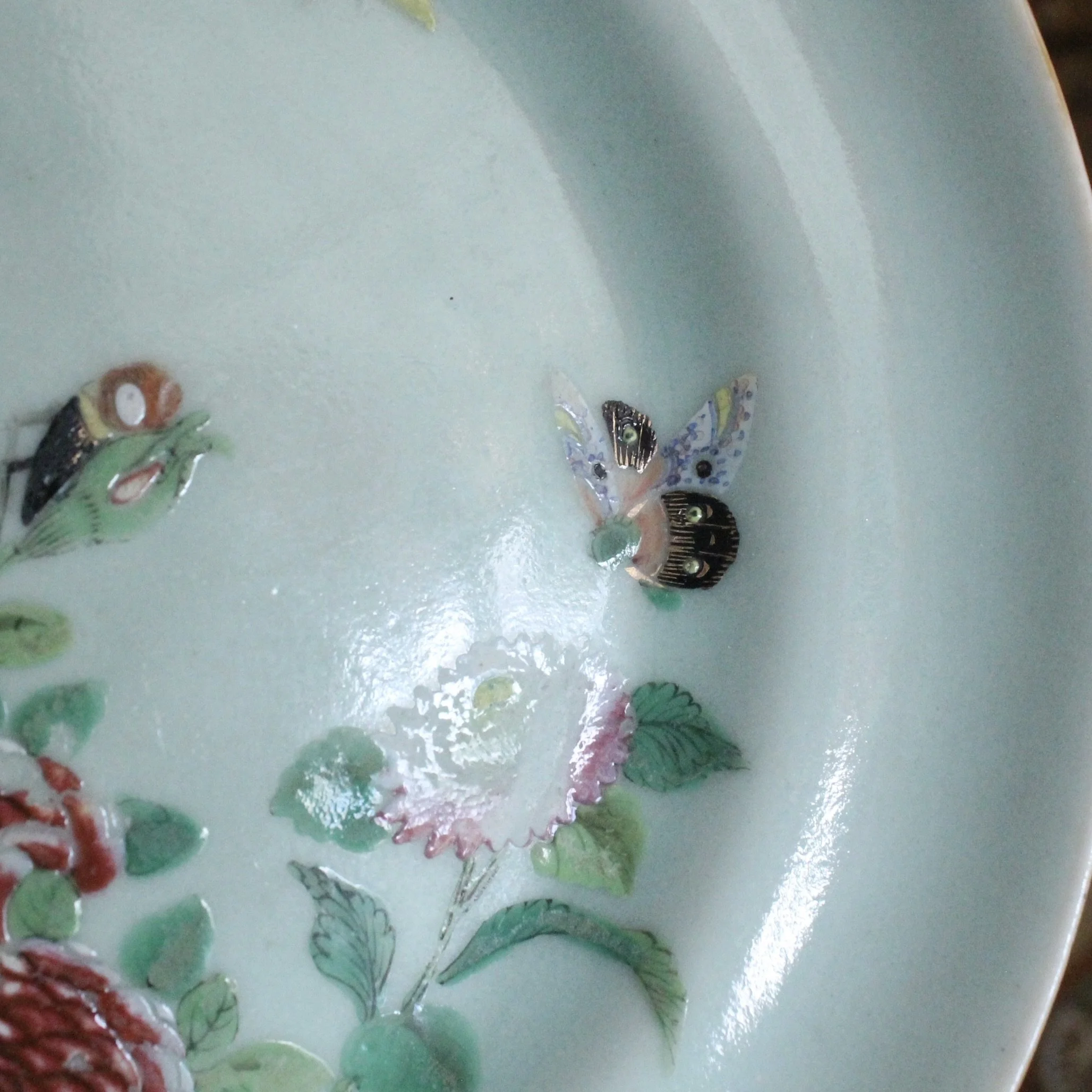 Celadon Porcelain Rose Canton Chinese Export Plates