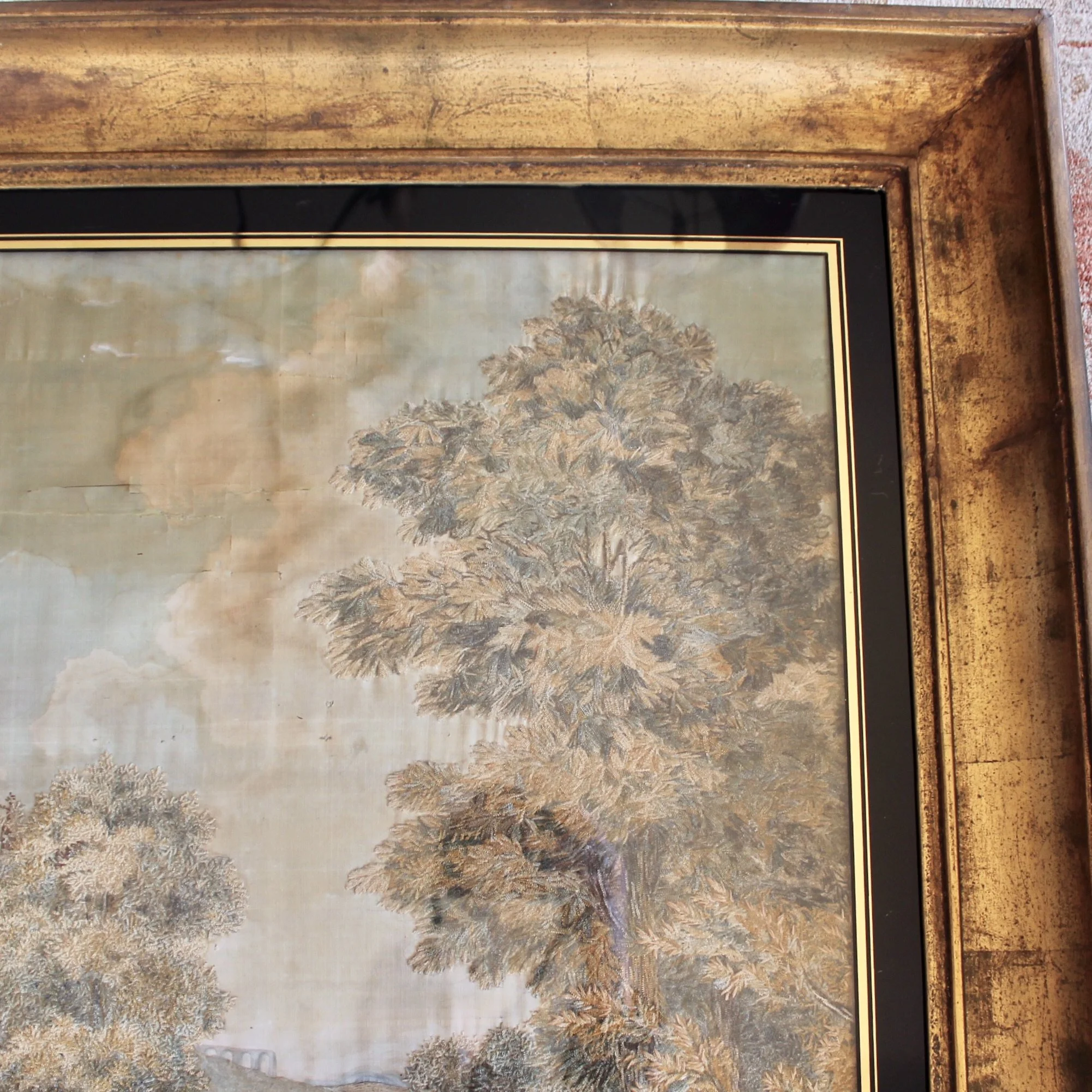 Large Antique Framed Needlework: “Boys Playing Soldiers”