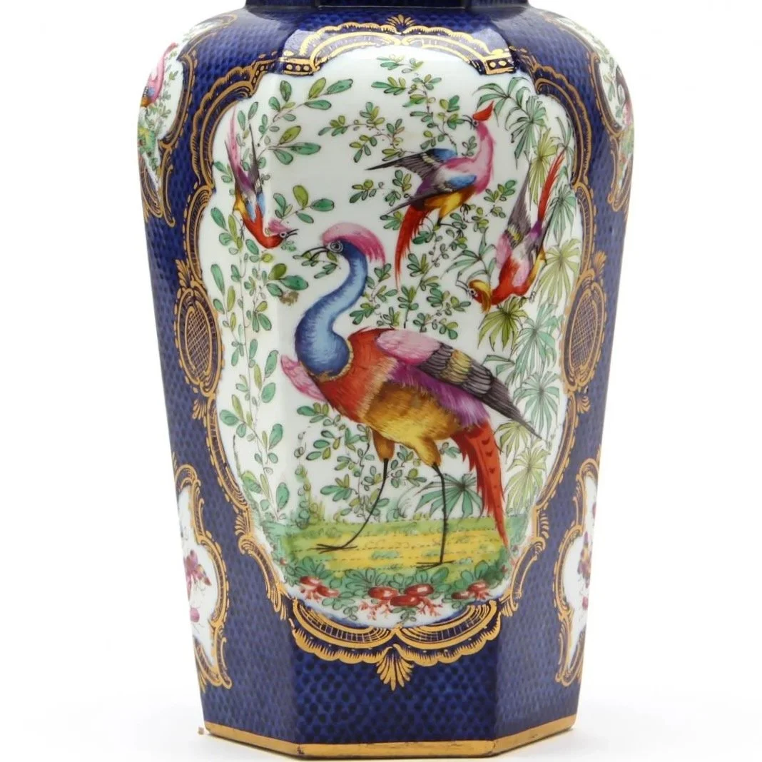 “Chelsea-Bird’-Pattern-Ginger-Jar-Antique-English-Porcelain