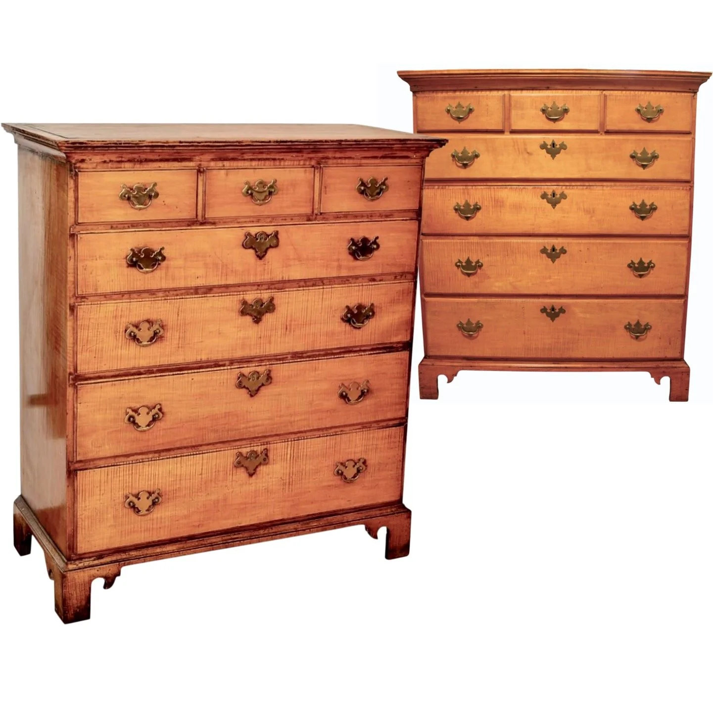 Pair of Large New England Tiger Maple Chippendale Chests of Drawers