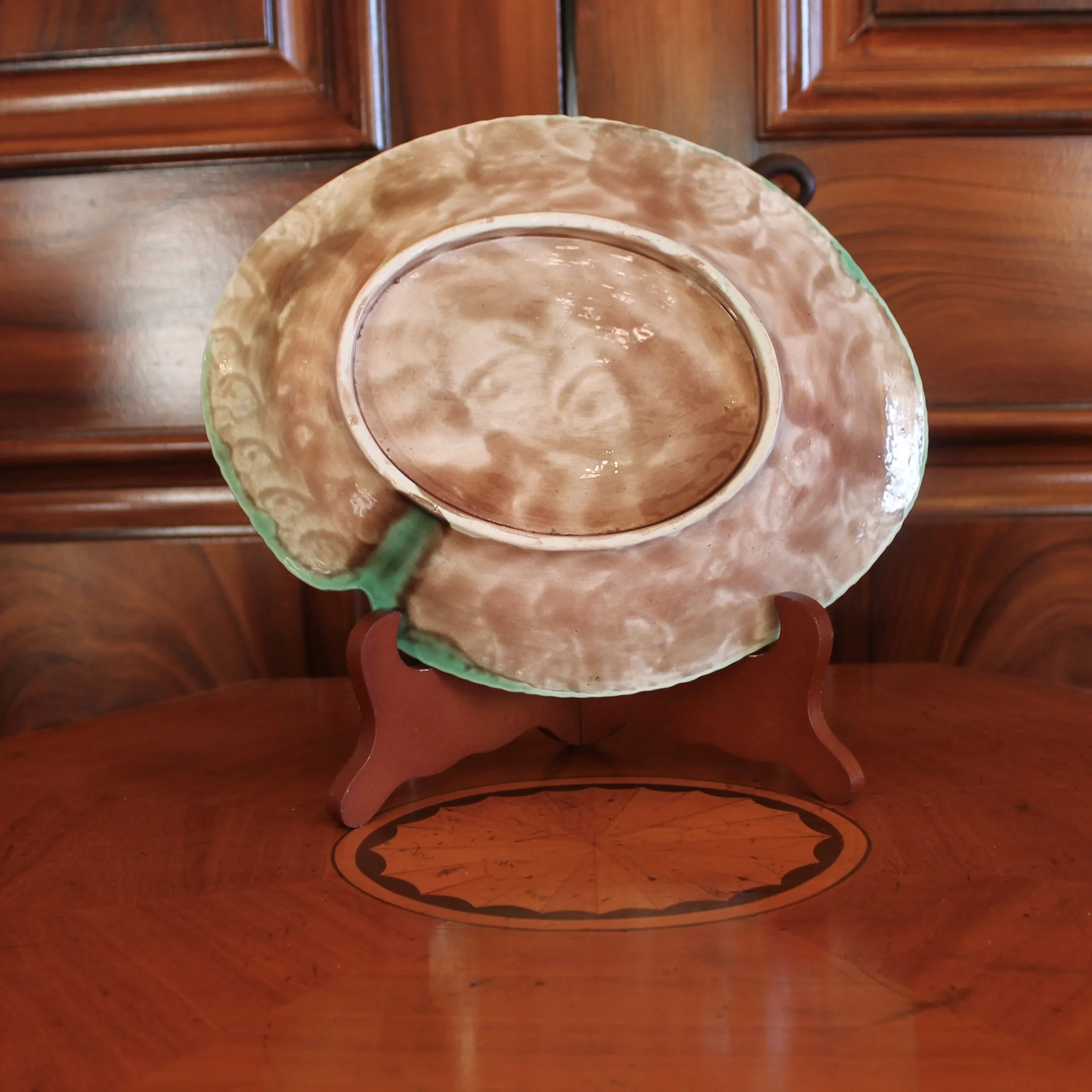 Large Antique Begonia Leaf Majolica Dish