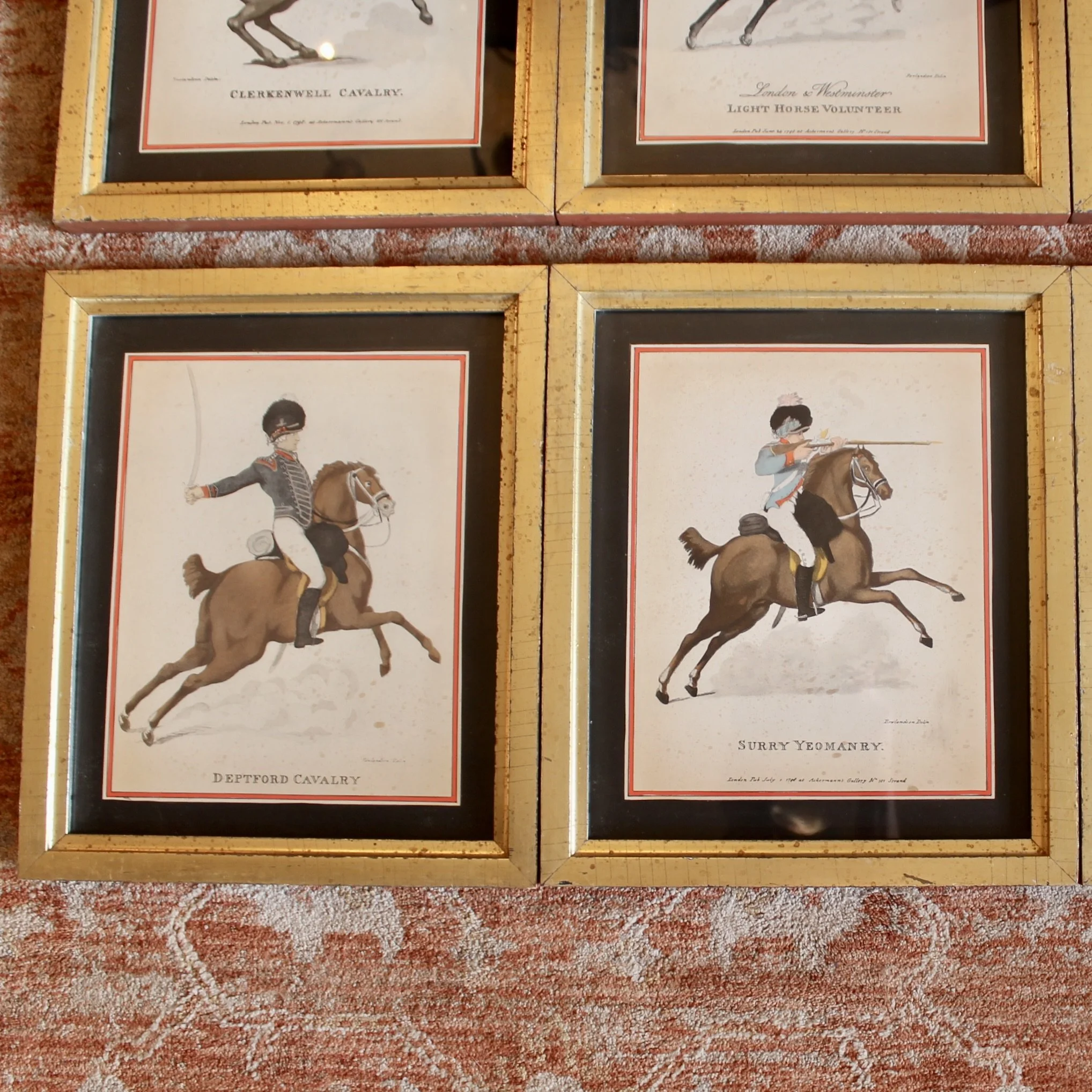 Set of Six Hand Colored Cavalry Prints by Thomas Rowlandson