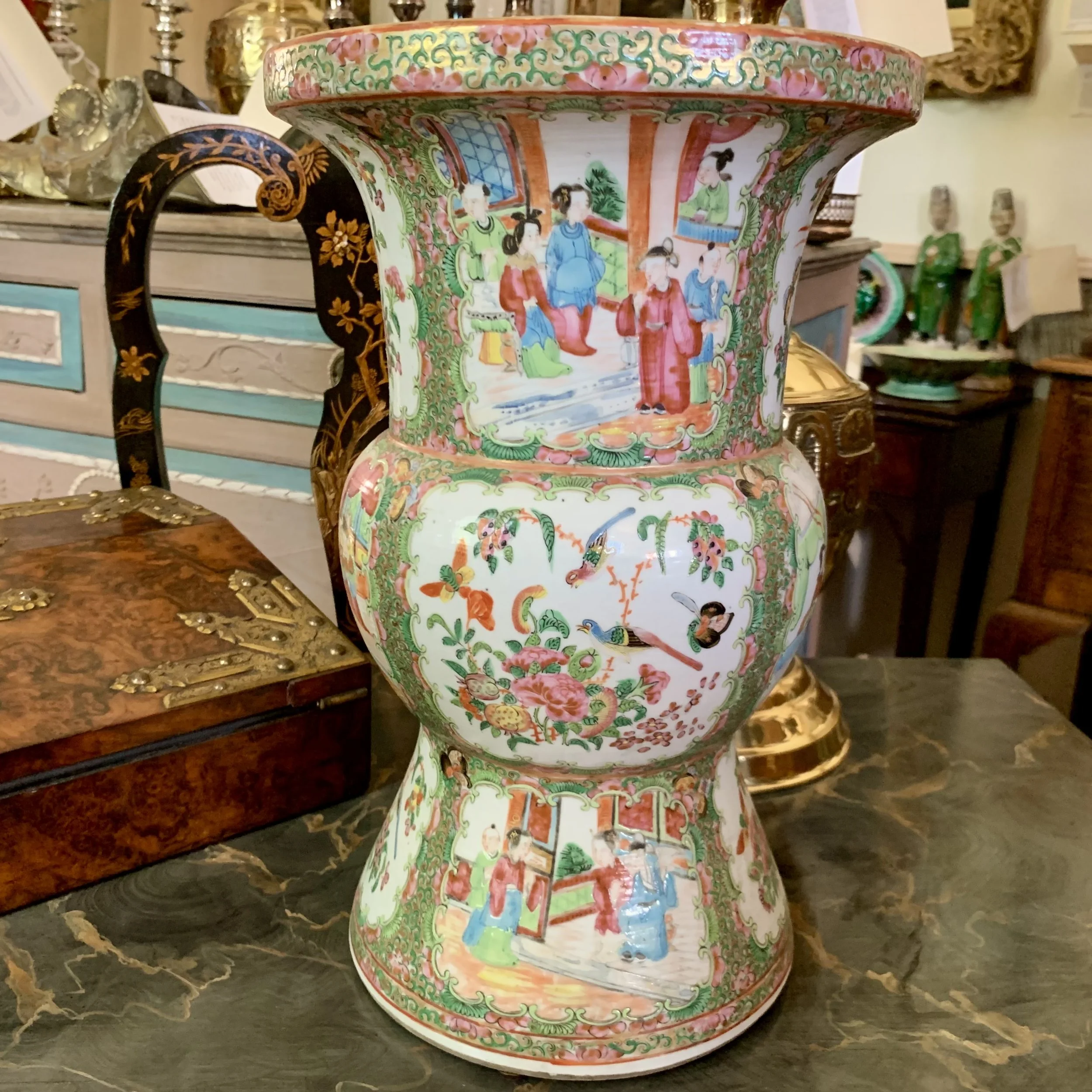 Rose Medallion Rose Canton Chinese Export Porcelain Ku Vase