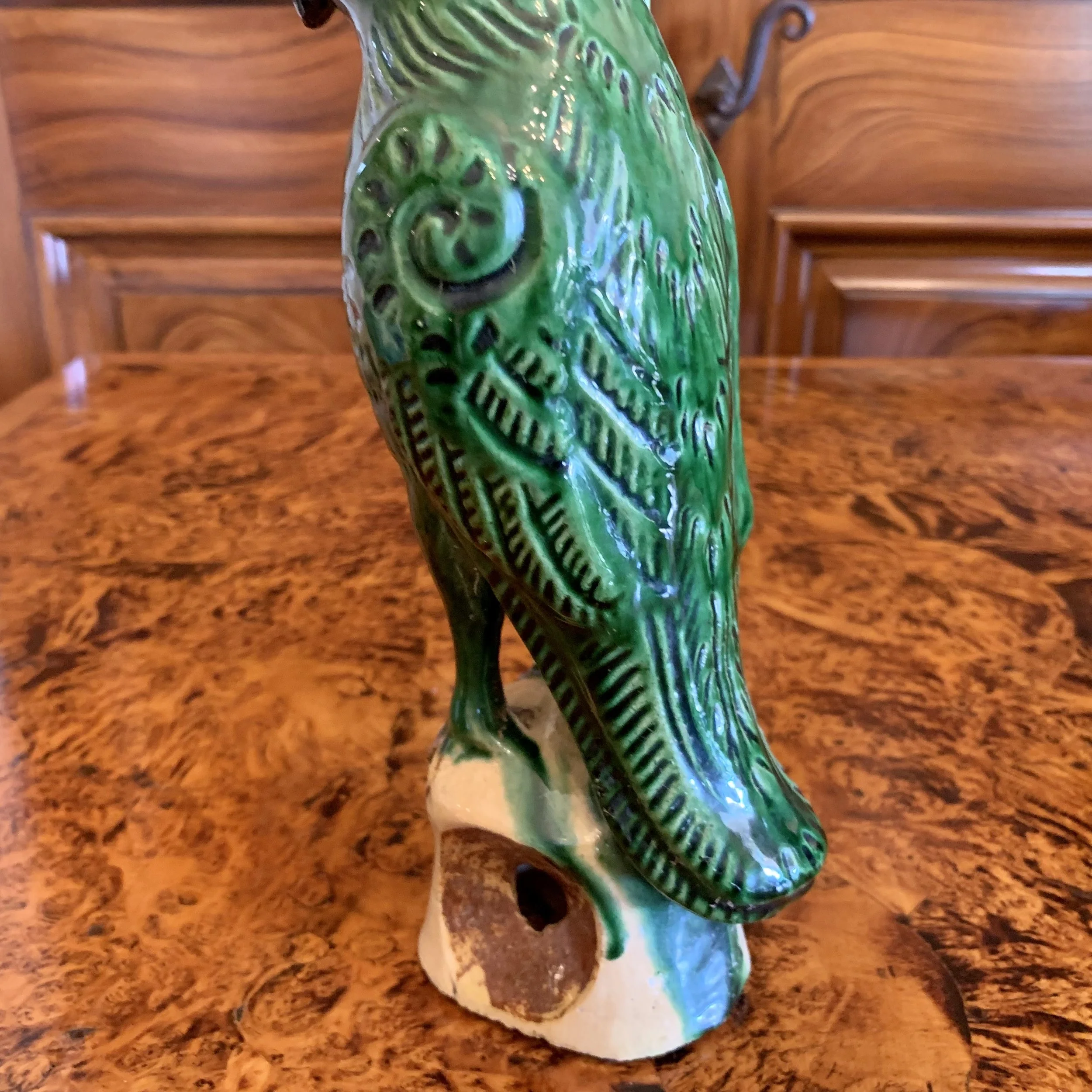Pair of Antique Sancai Glazed Chinese Export Parrots