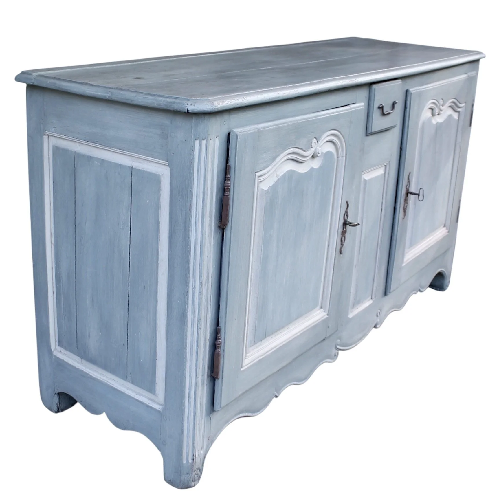 French Provincial Blue Painted Sideboard Buffet