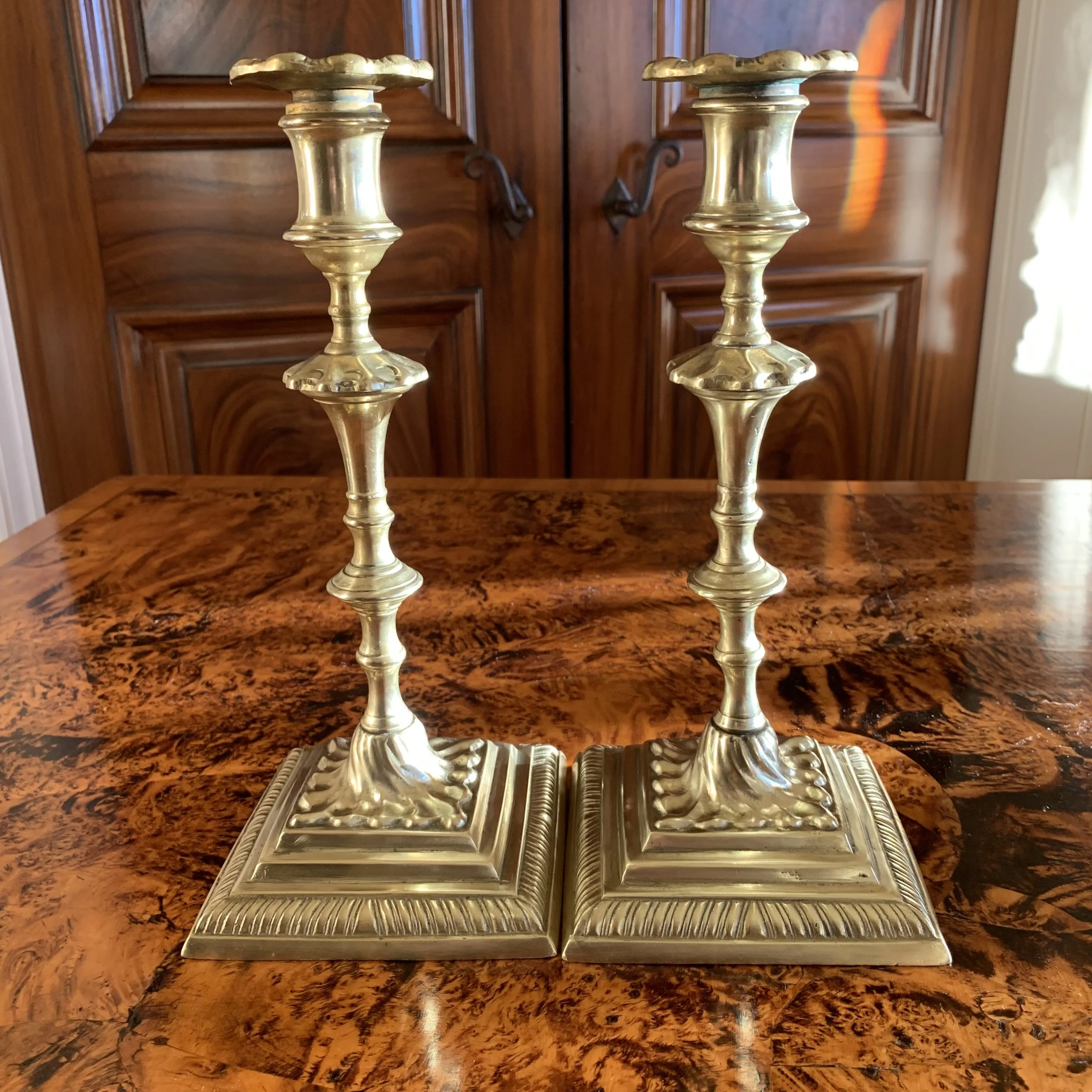 Pair Antique Georgian Brass Candlesticks