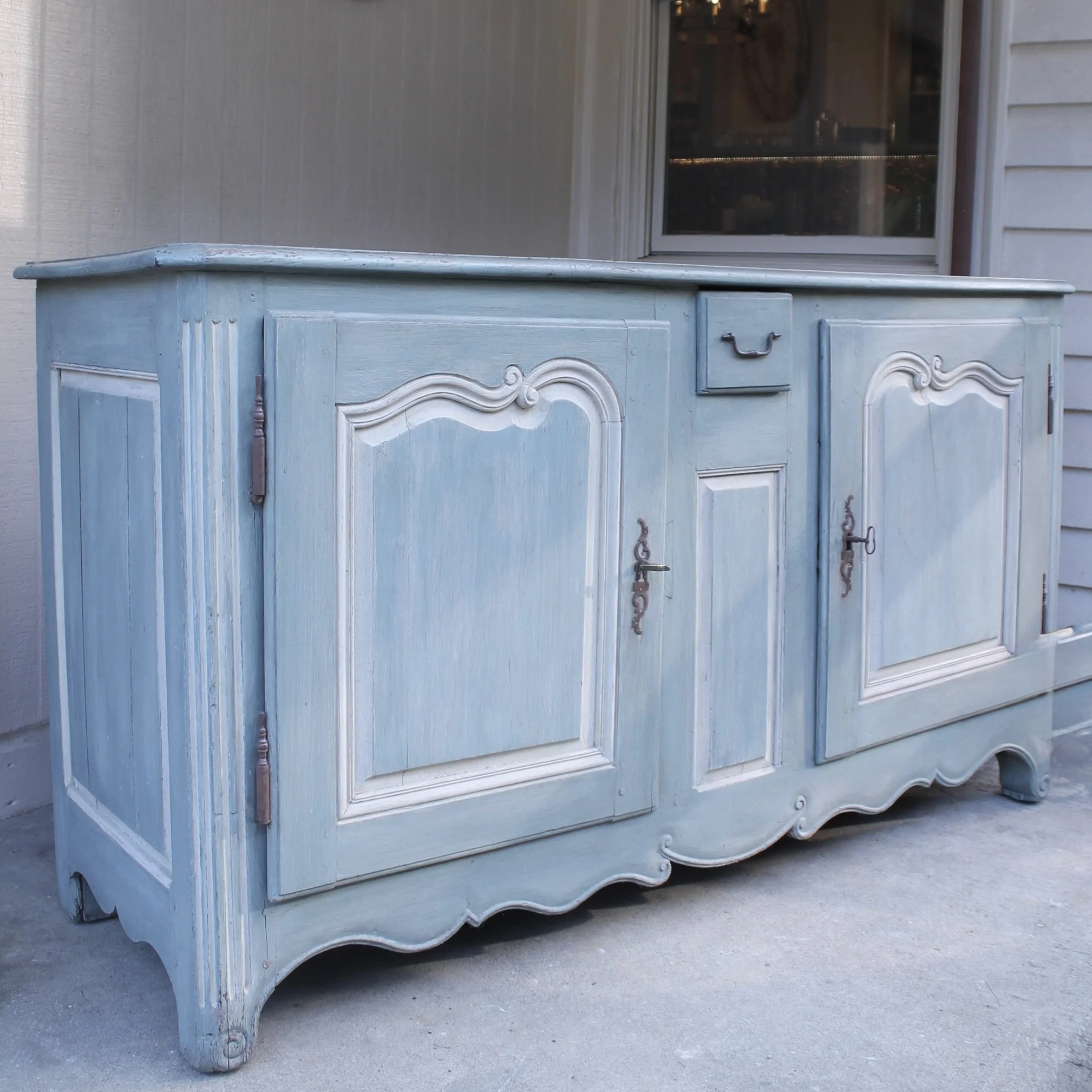 French Provincial Blue Painted Sideboard Buffet