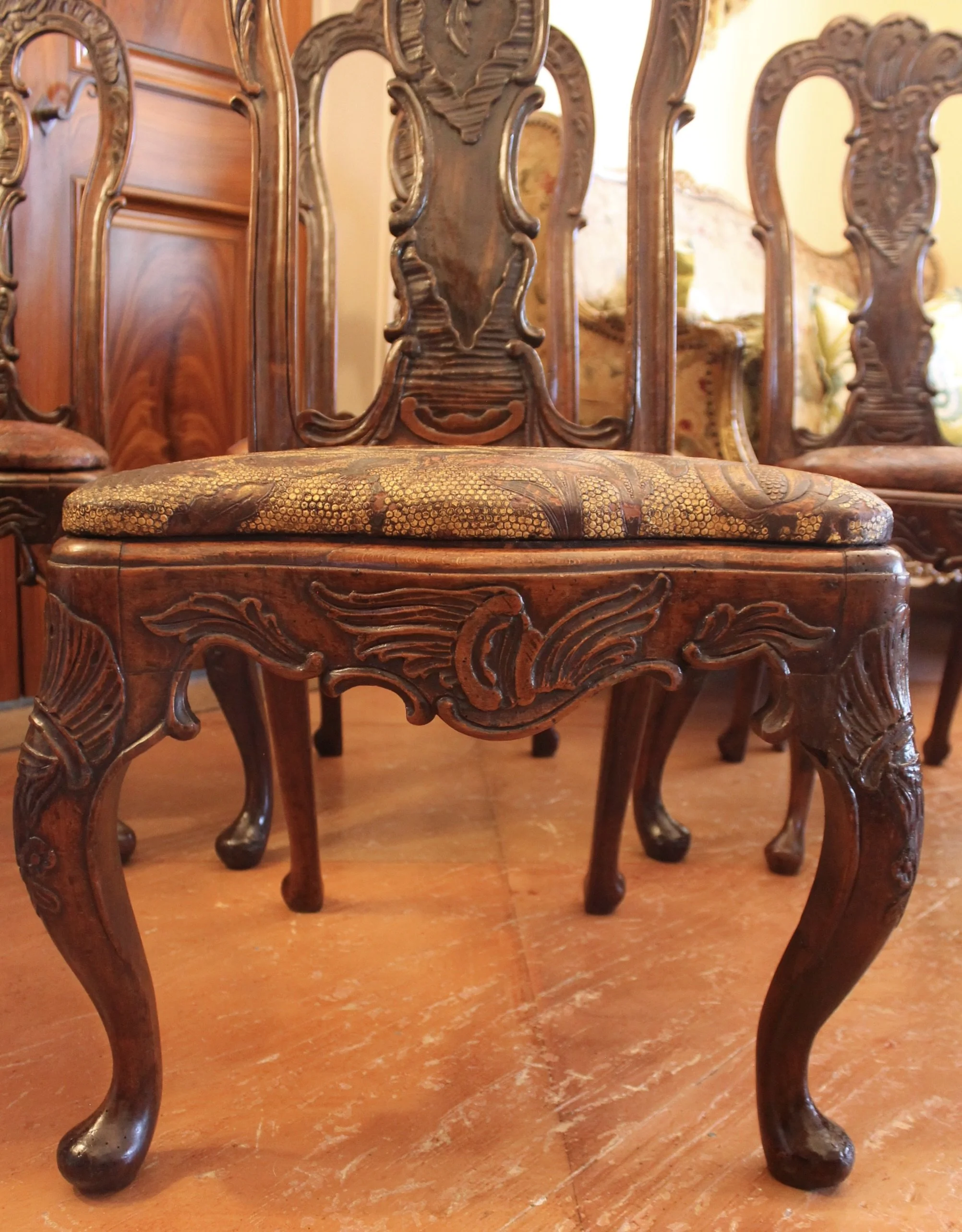 Portuguese or Spanish Rococo Dining Chairs- set of six