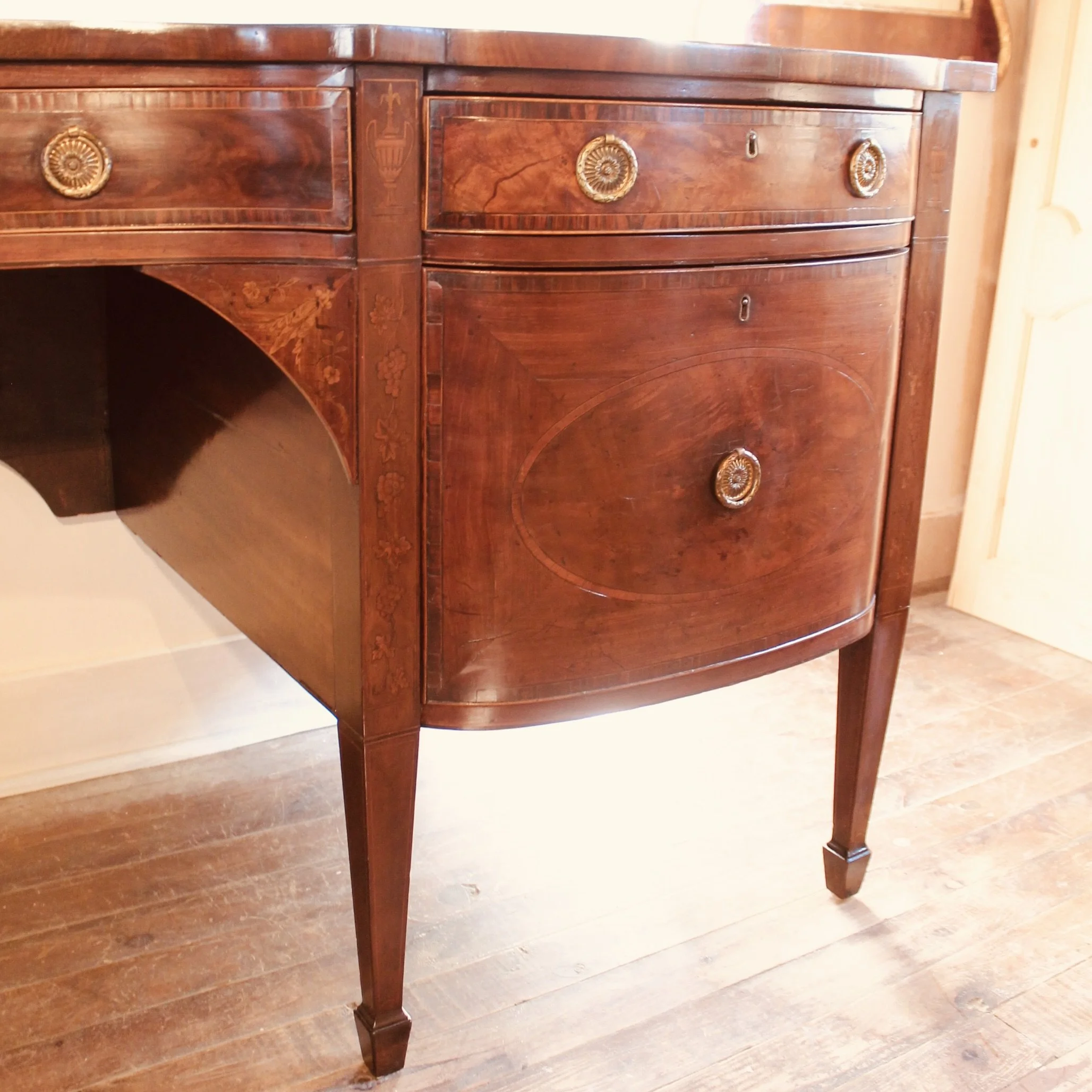 Large Georgian Inlaid Mahogany Serpentine Sideboard