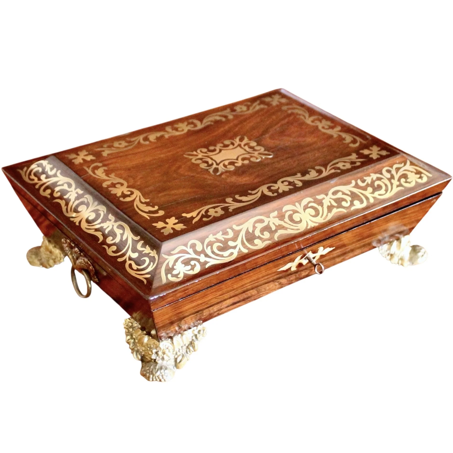 English Regency Period Brass Inlaid Rosewood Box
